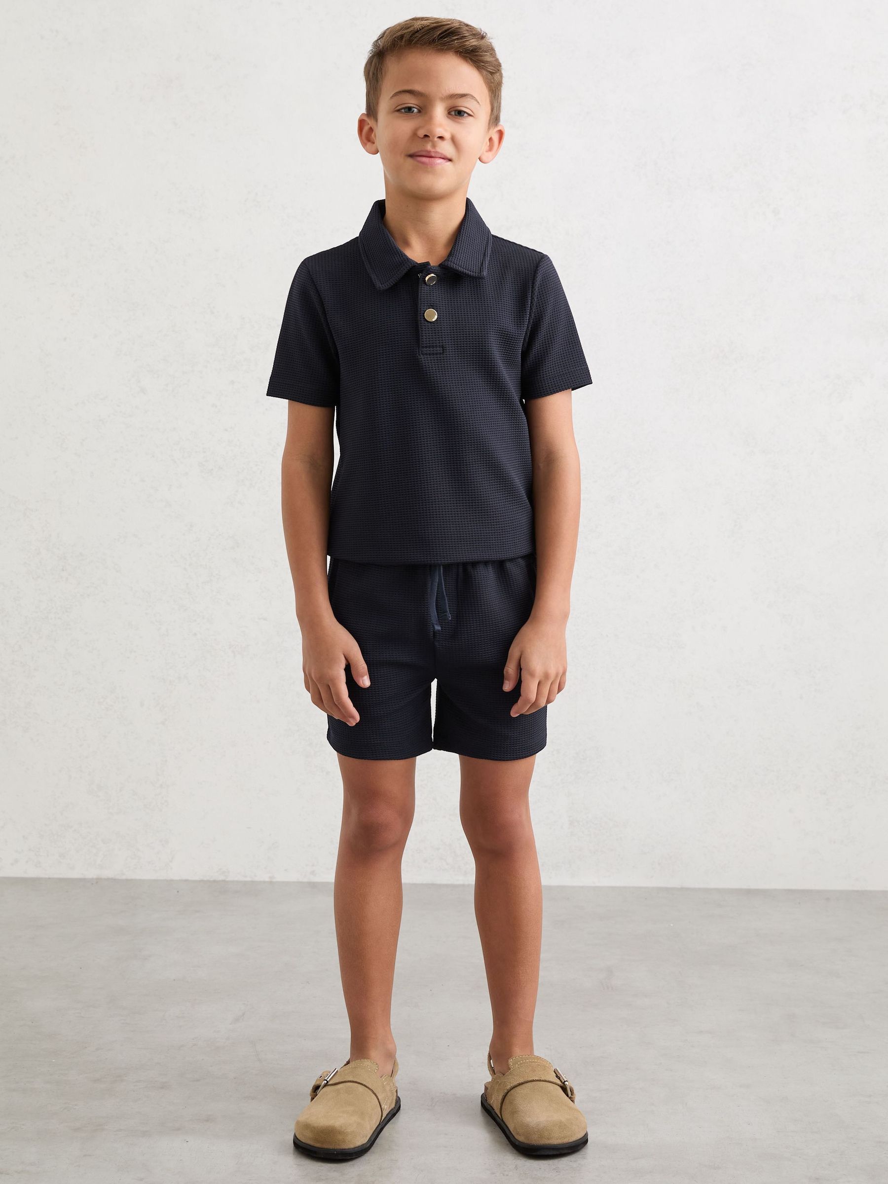 Waffle Polo and Shorts Set in Navy (G56534) | CA$95