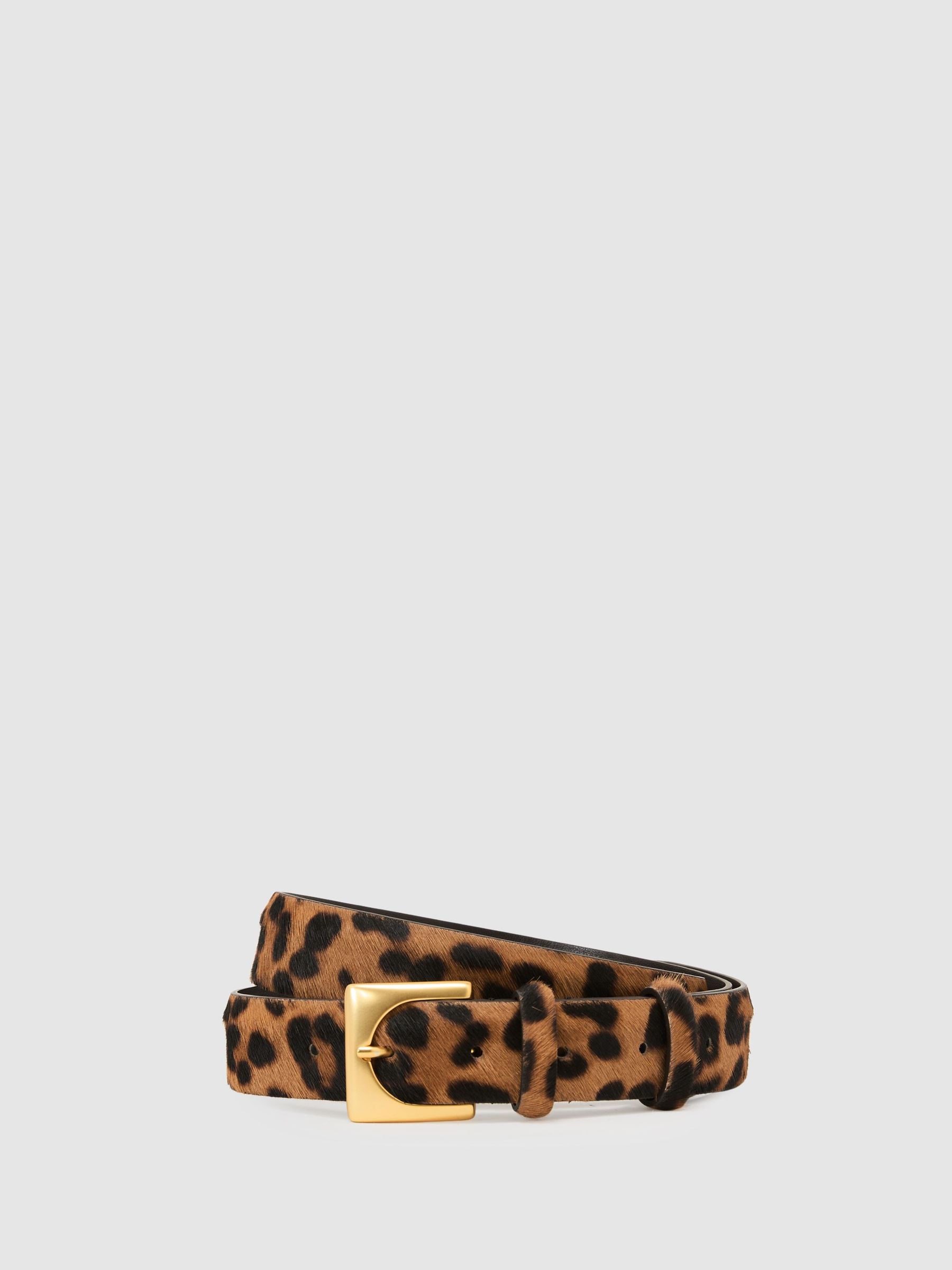 Pony-Hair Leopard Square-Buckle Belt in Animal (G60818) | 450 QAR