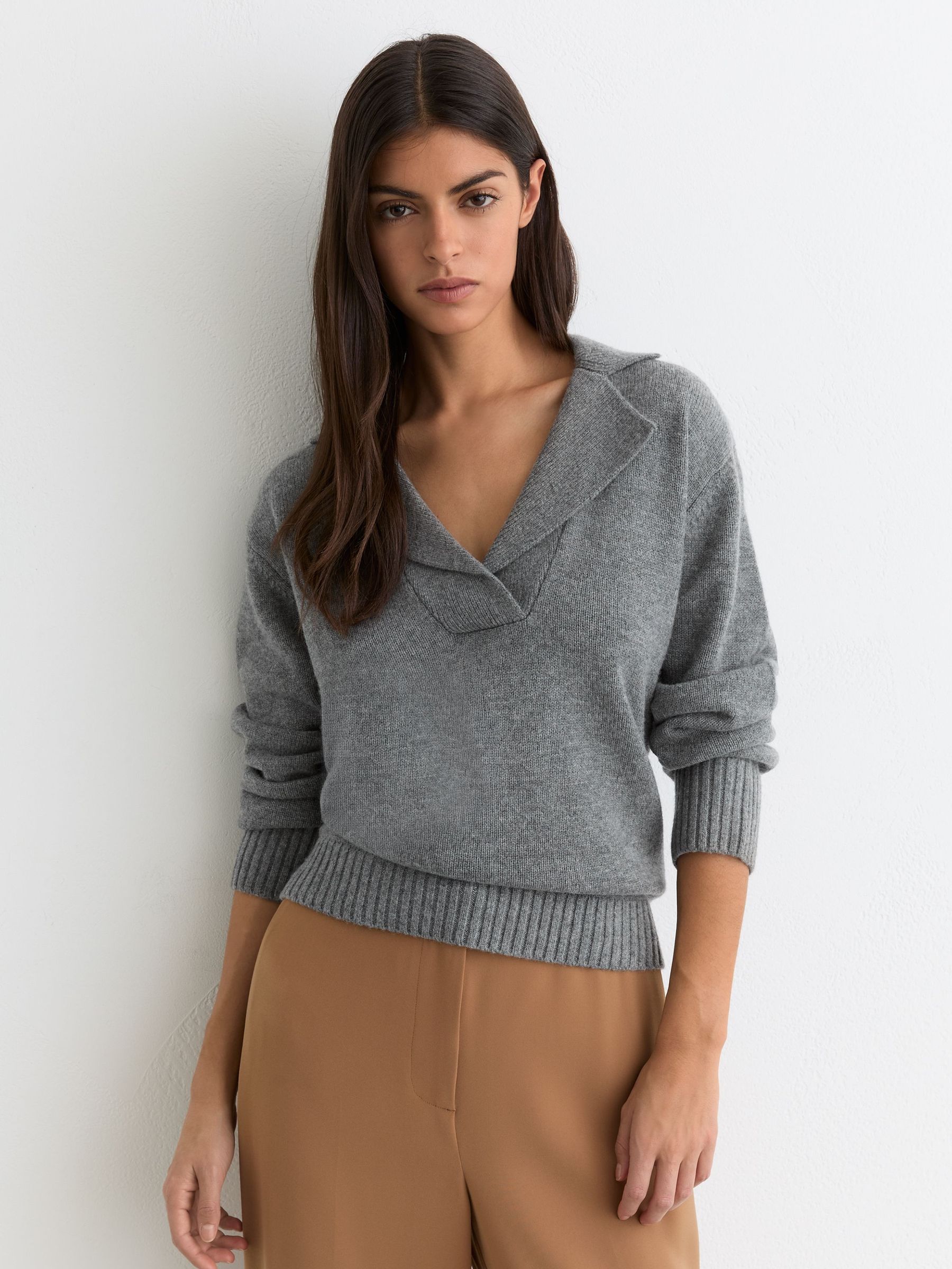Wool-Cashmere Collared Knit Jumper in Grey Marl (G61859) | 4 770 Kč