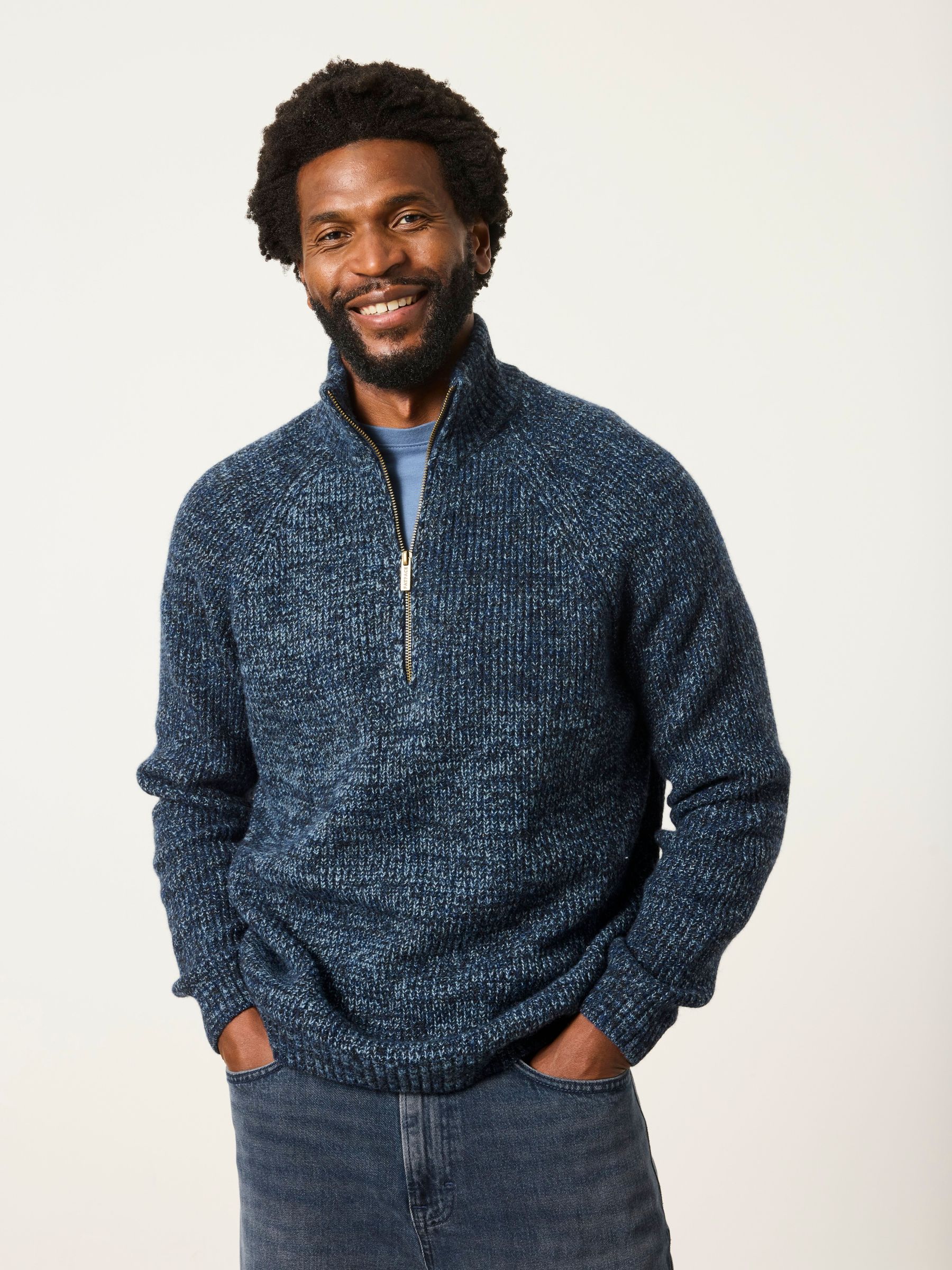 Blue - Regular Deanston Half Neck Knitted Jumper
