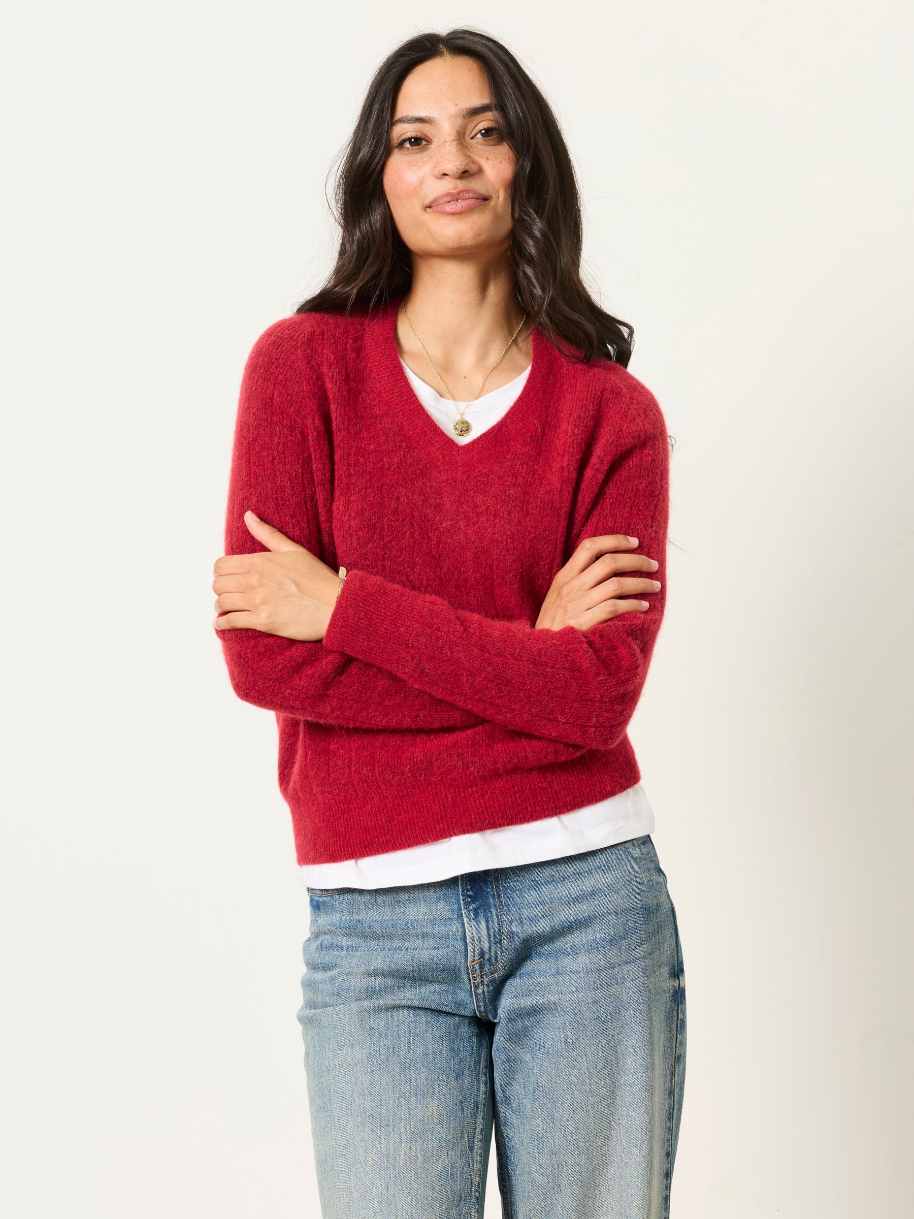 Red - Knitted V Neck Jumpers