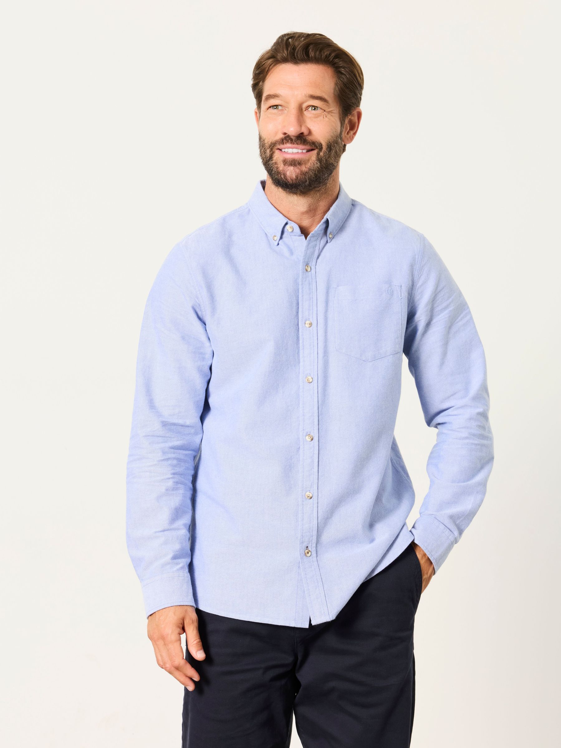 Blue - Regular Long Sleeve Brushed Oxford Shirt