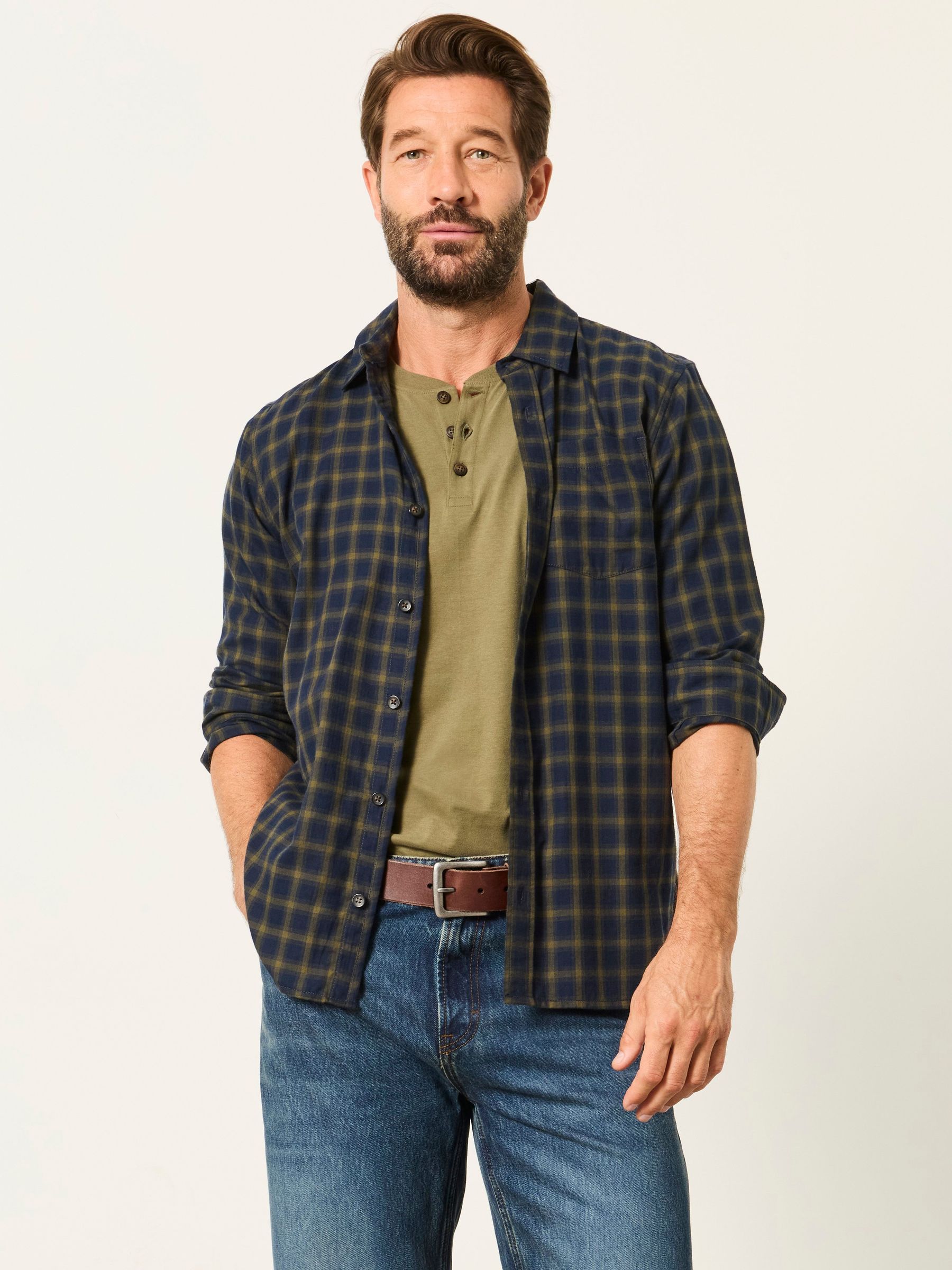 Navy - Regular Long Sleeve Check Shirt