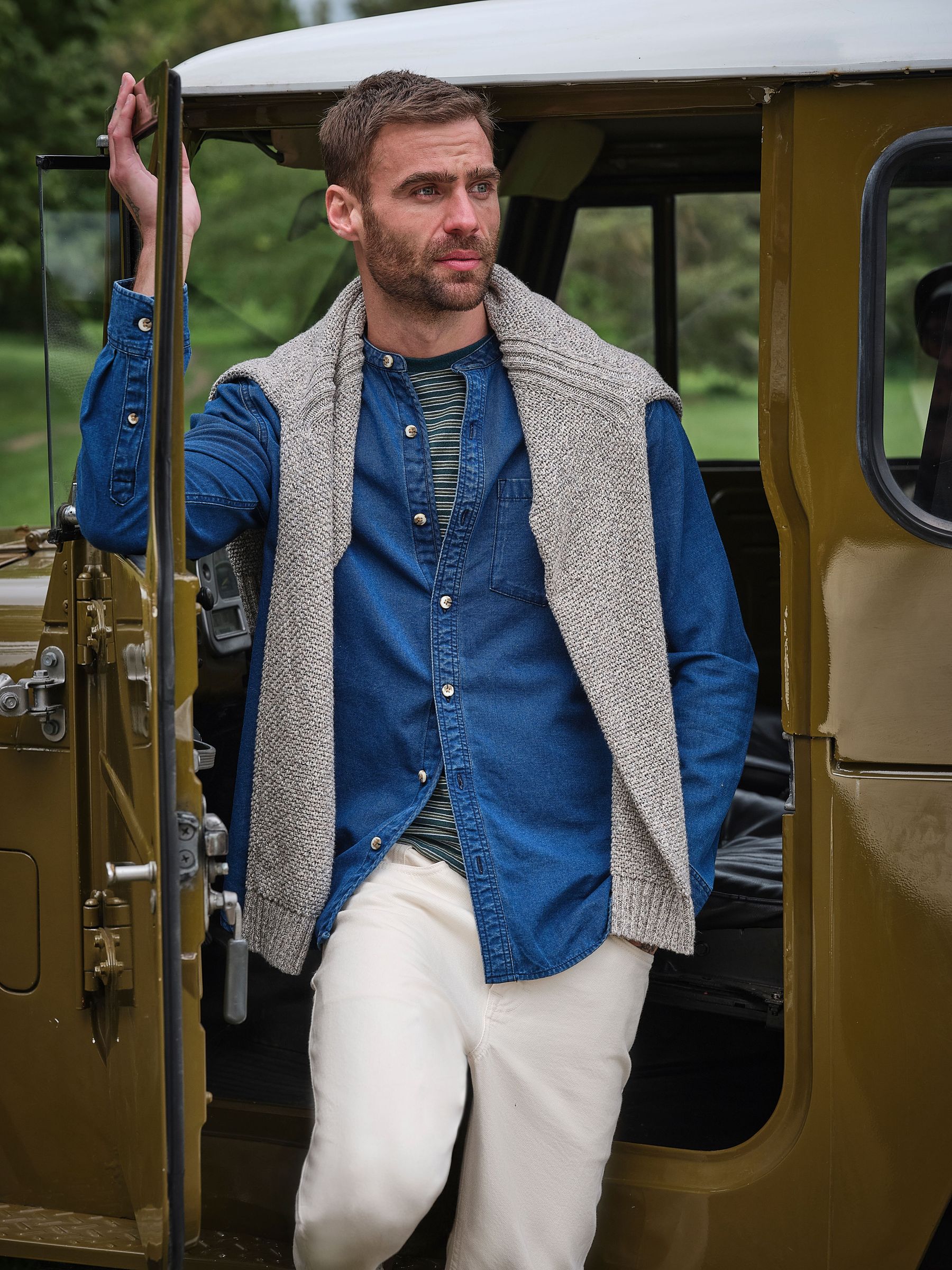 Dark Blue - Regular Long Sleeve Grandad Denim Shirt