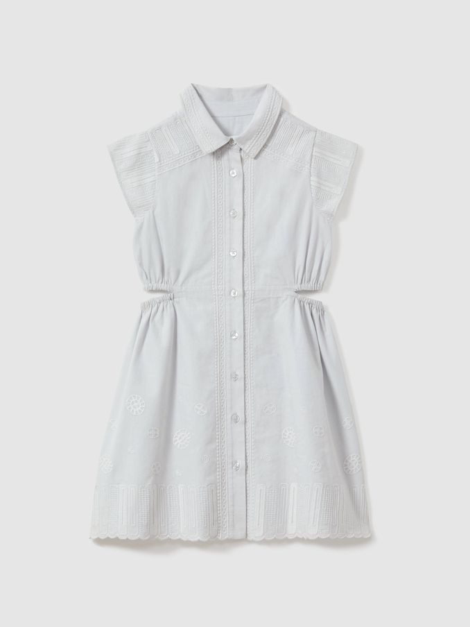 13-14 yrs Cotton Embroidered Cut-Out Dress in Blue (G65982) | €31
