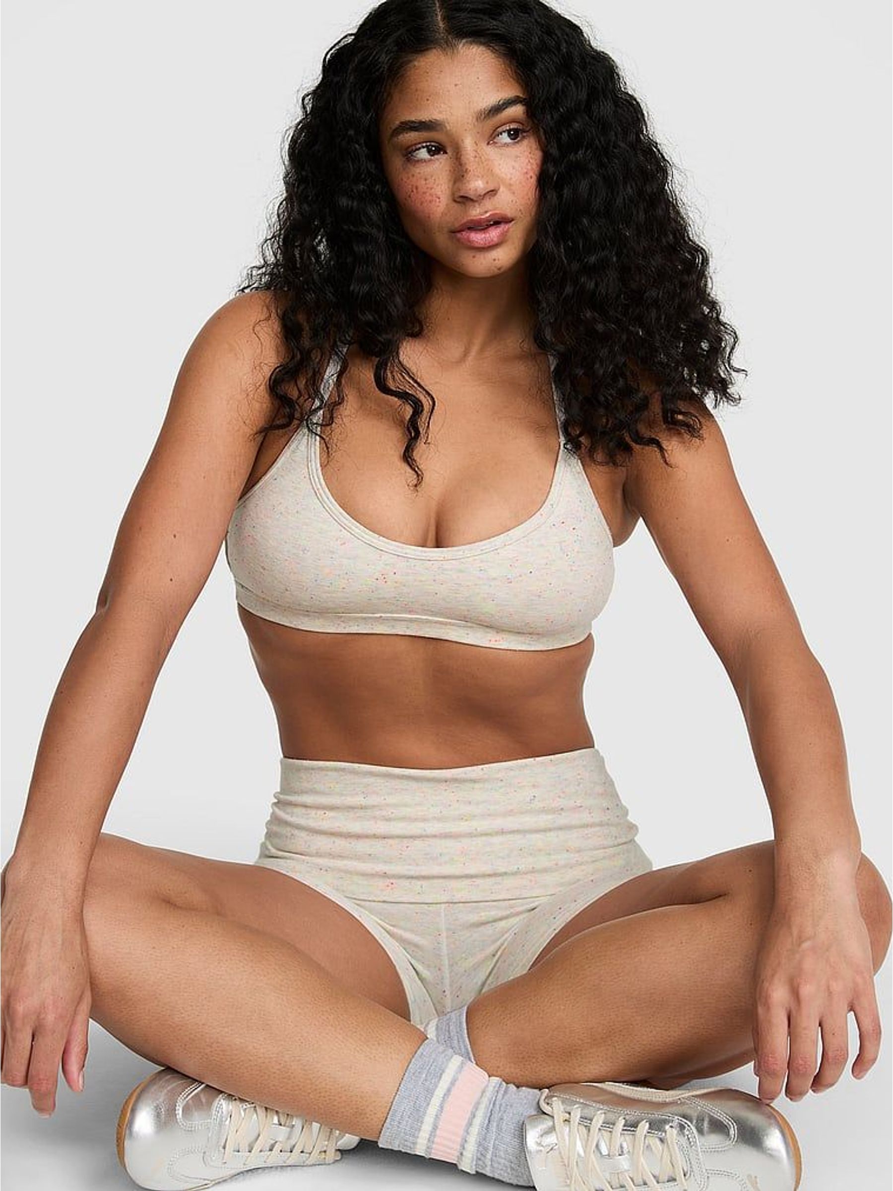 Beige Confetti - Cotton Sports Bra
