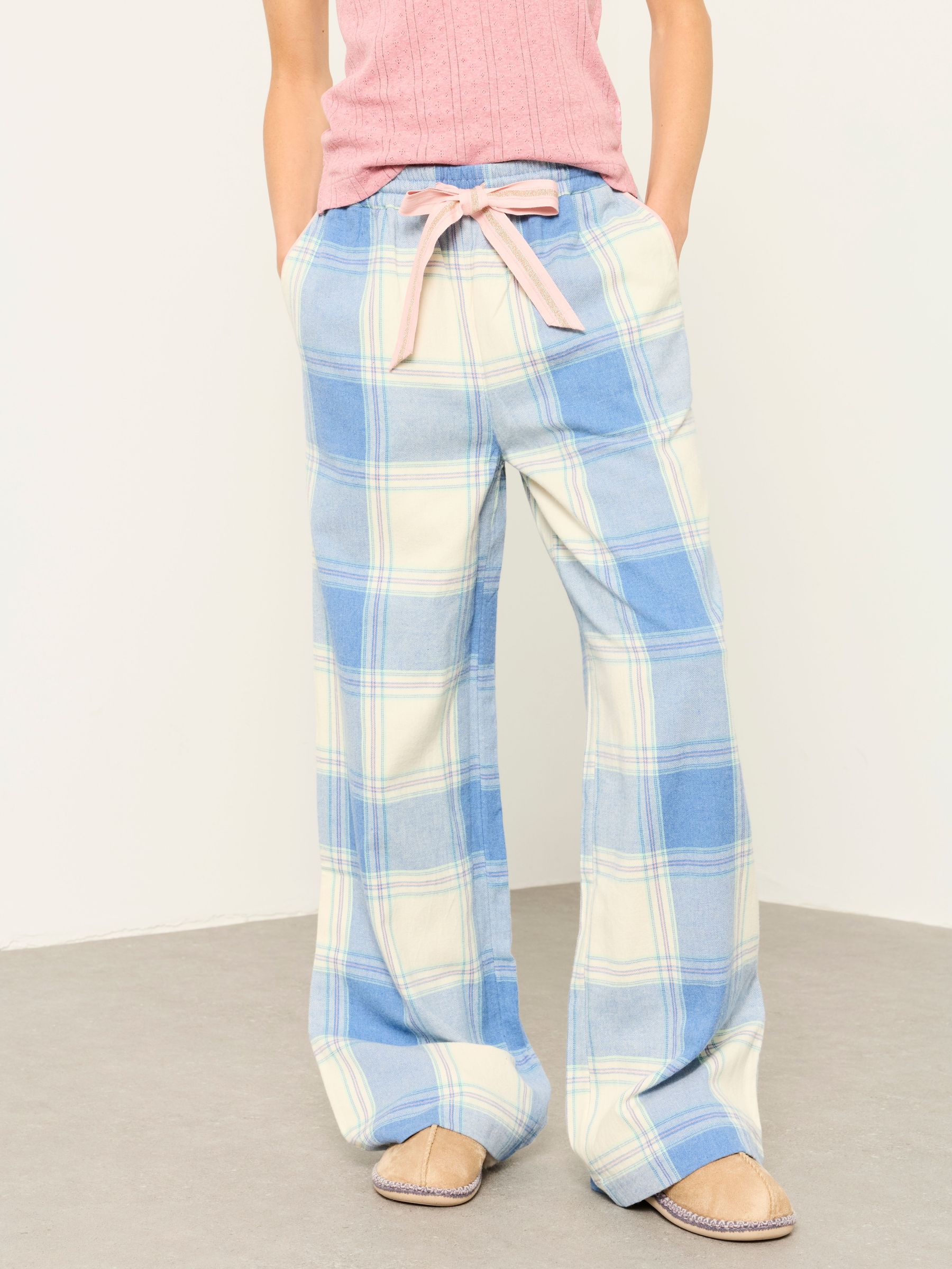 Blue - Large Check Wide Leg Pyjama Bottoms