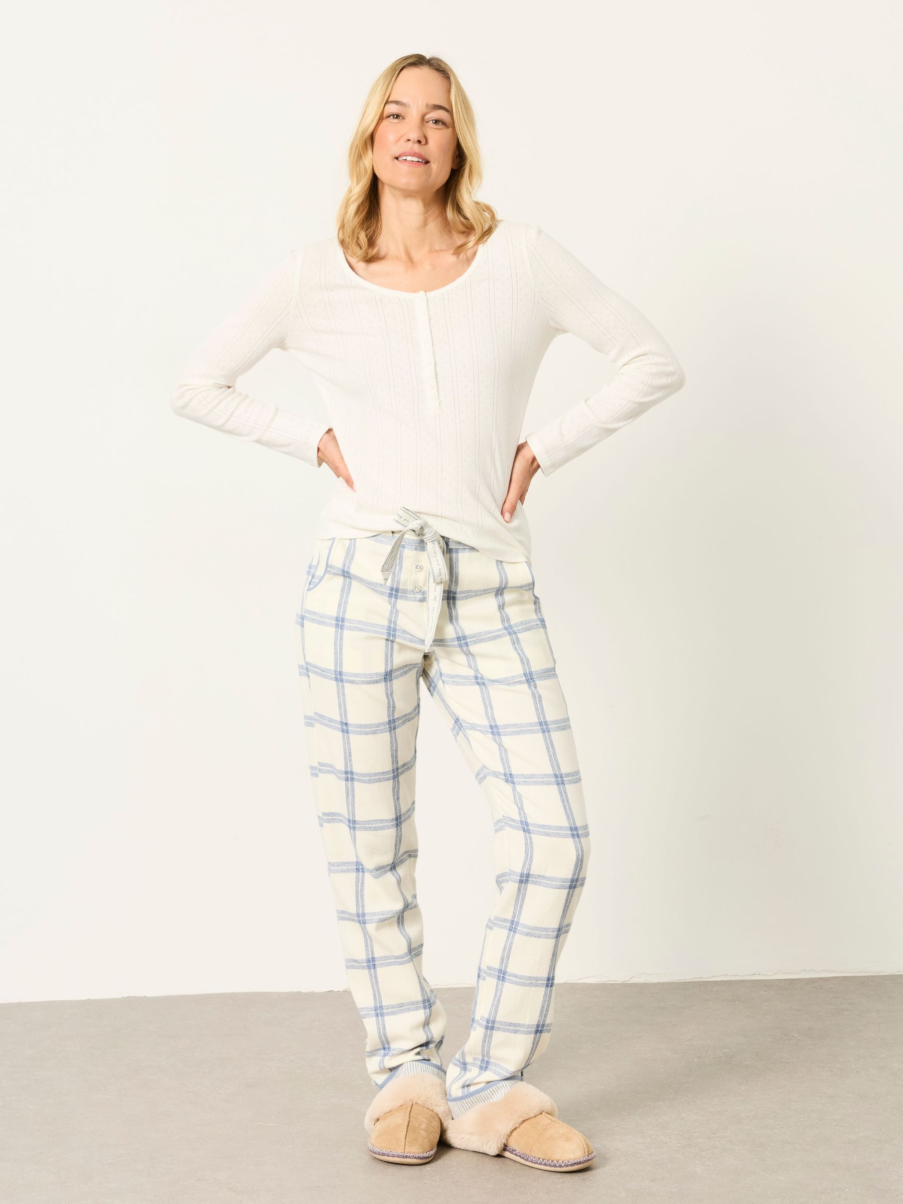 Ivory - Windowpane Check Pyjama Bottoms