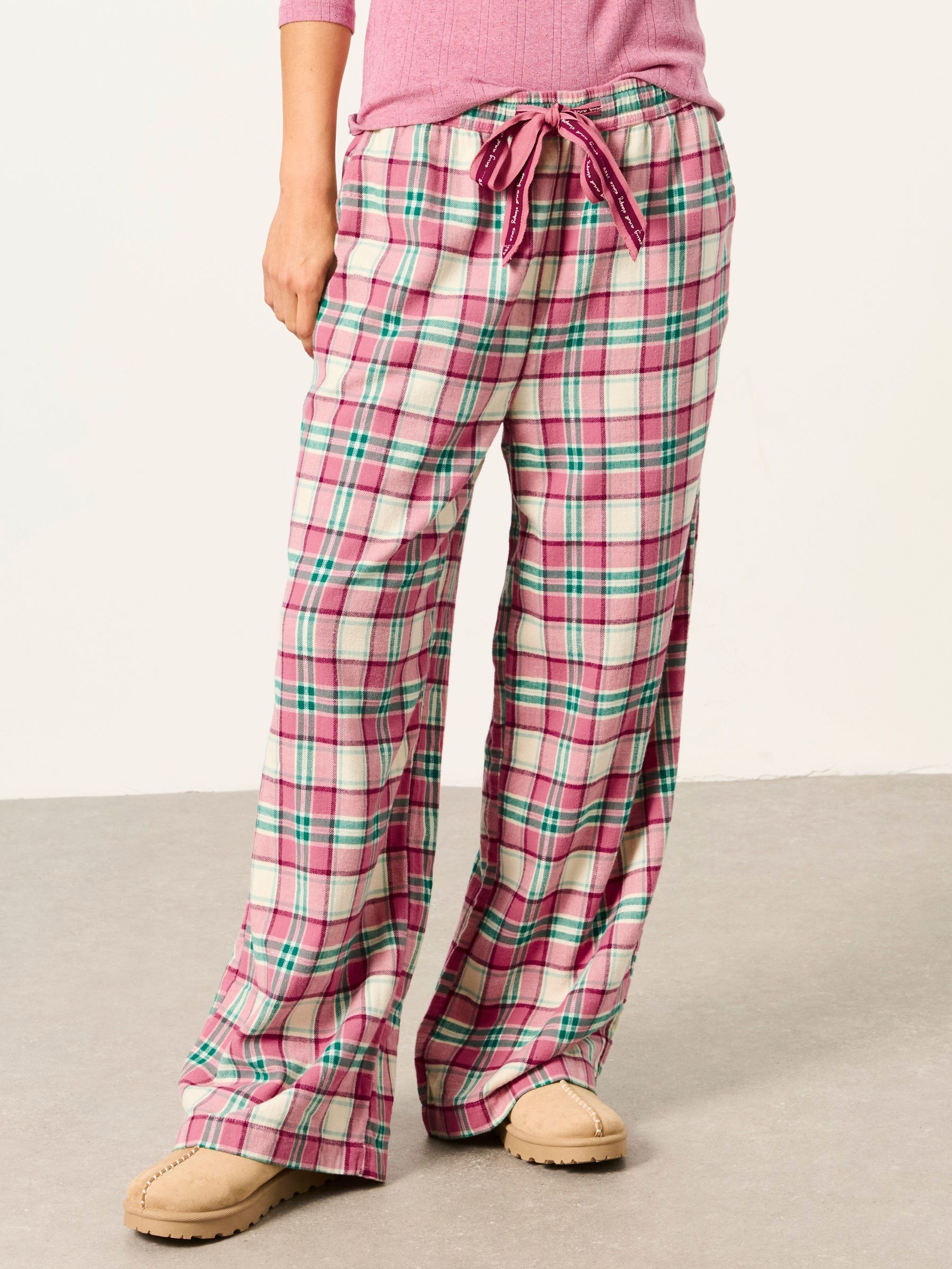 Pink - Metallic Check Wide Leg Pyjama Bottoms