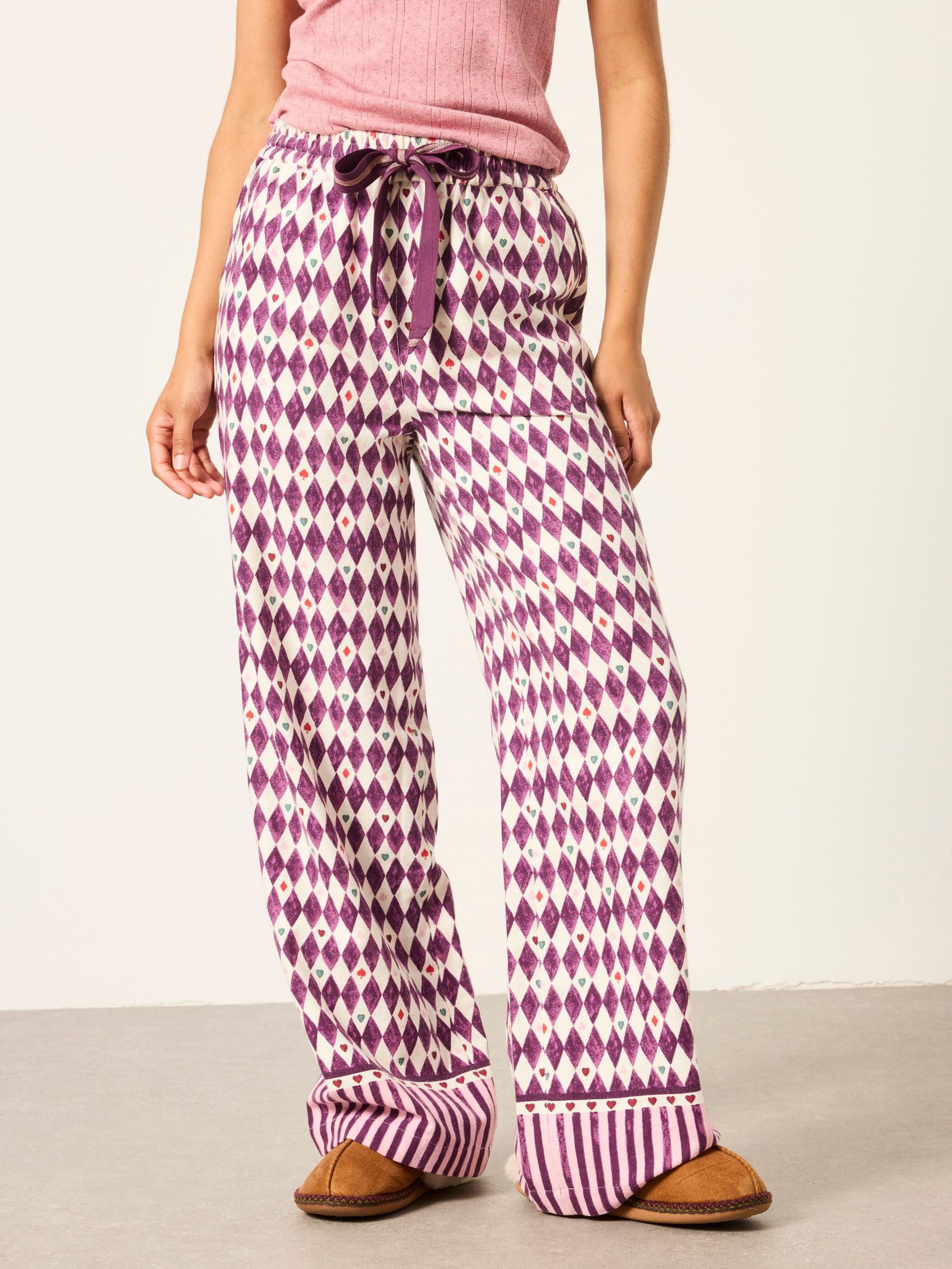 Purple - Harlequin Wide Leg Pyjama Bottoms