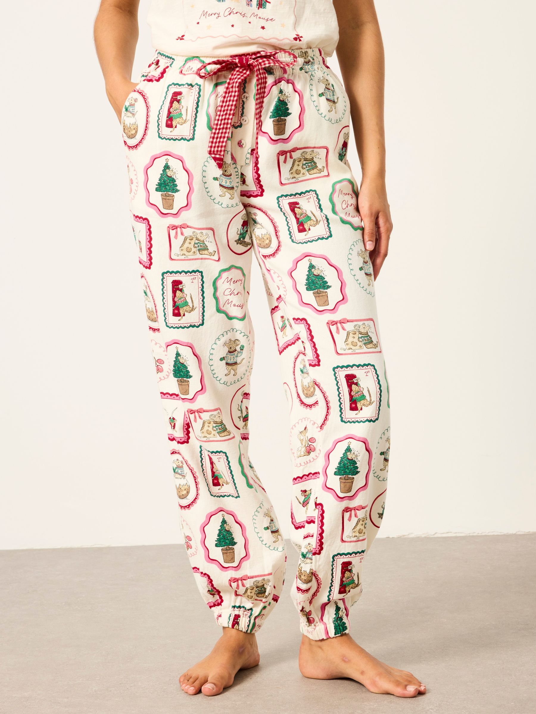 Ivory - Christmas Mouse Cuffed Pyjama Bottoms