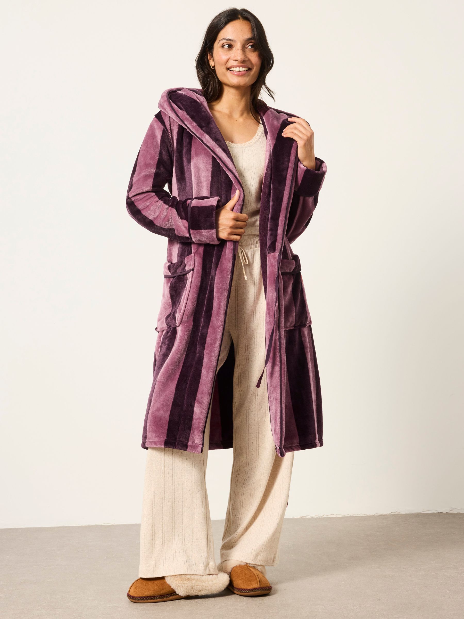 Plum Purple - Soft Striped Dressing Gown