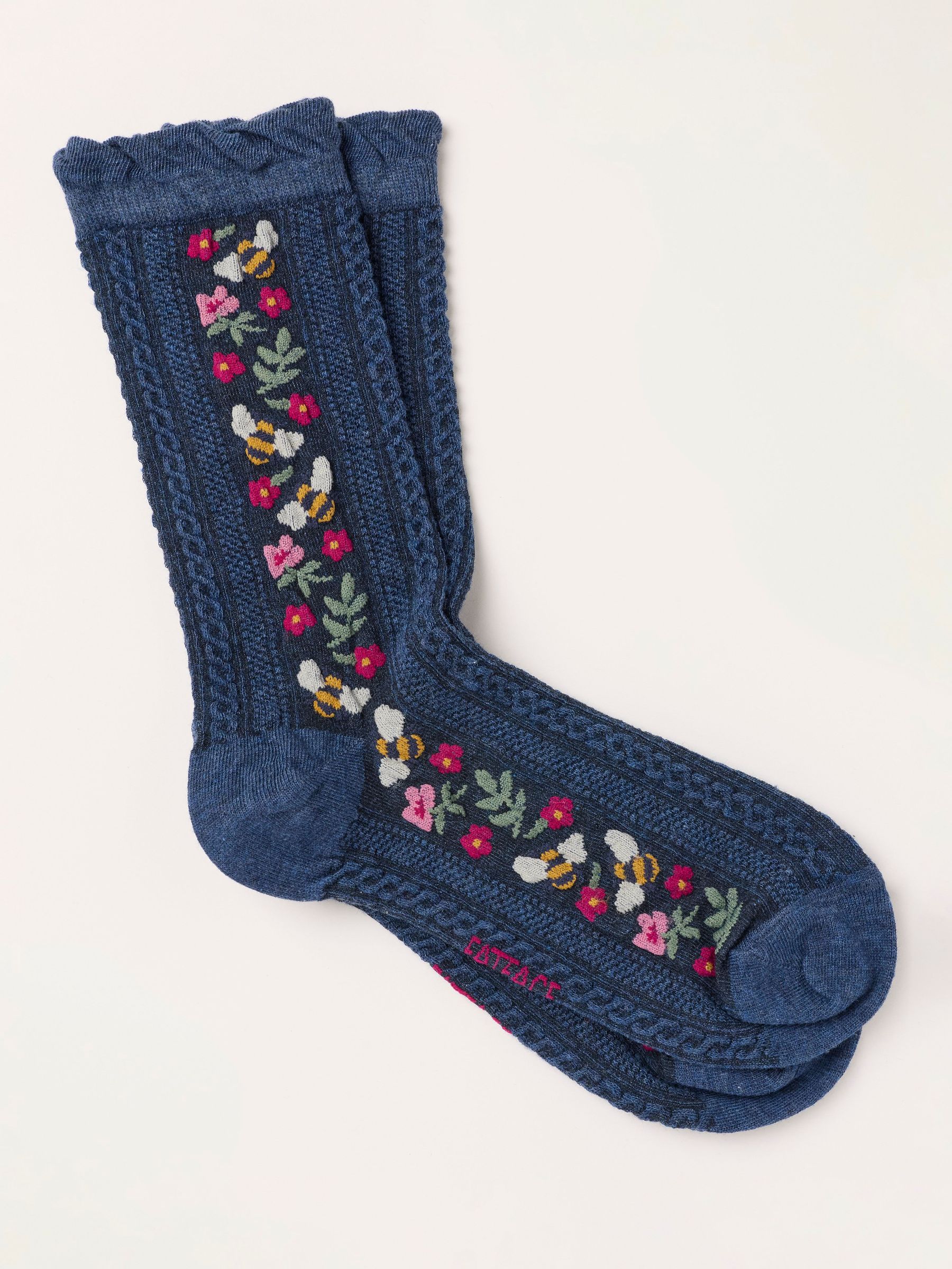 Navy - Cable Bee Socks