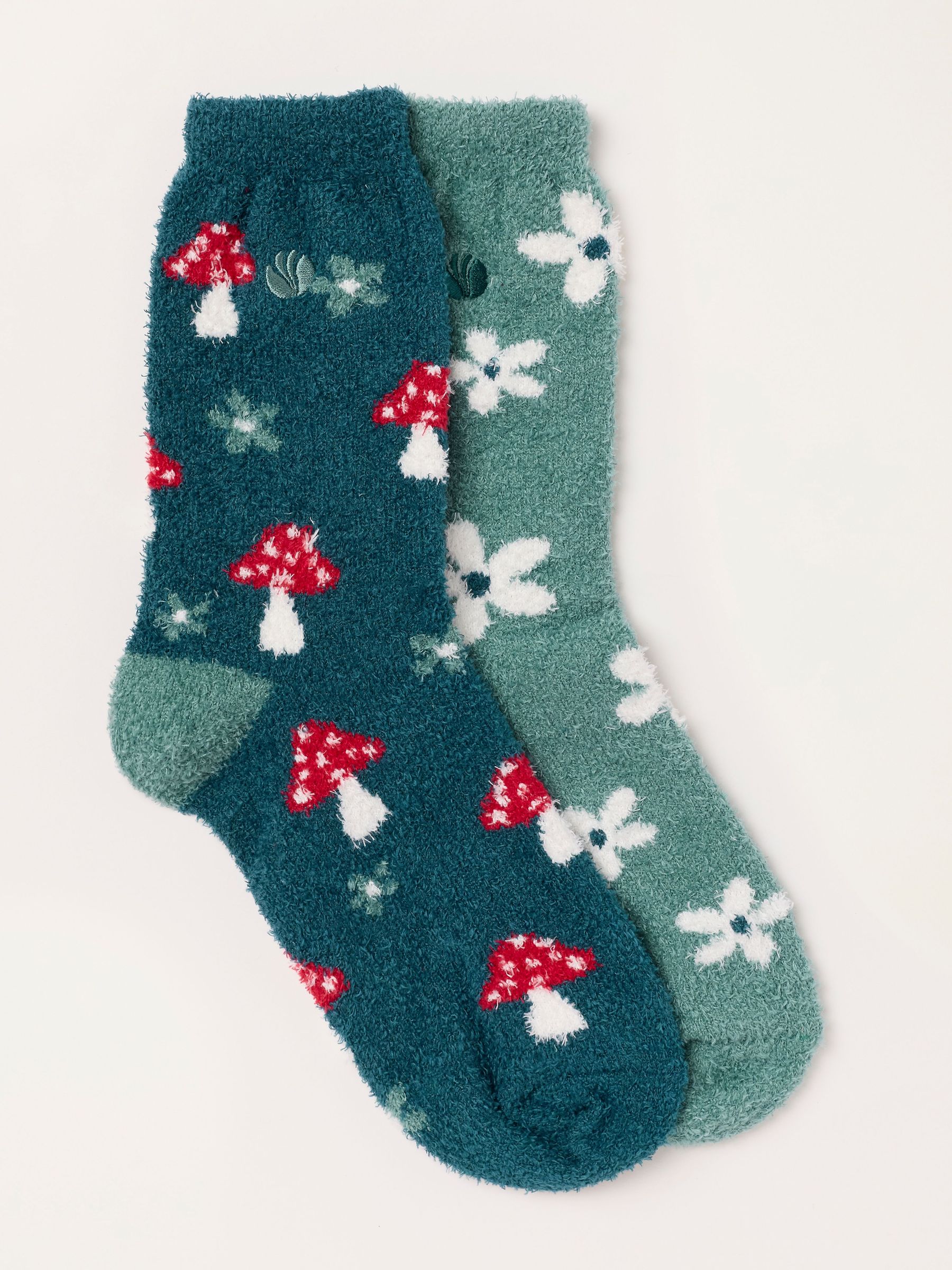 Teal Blue - 2 Pairs Of Fluffy Toadstool Socks