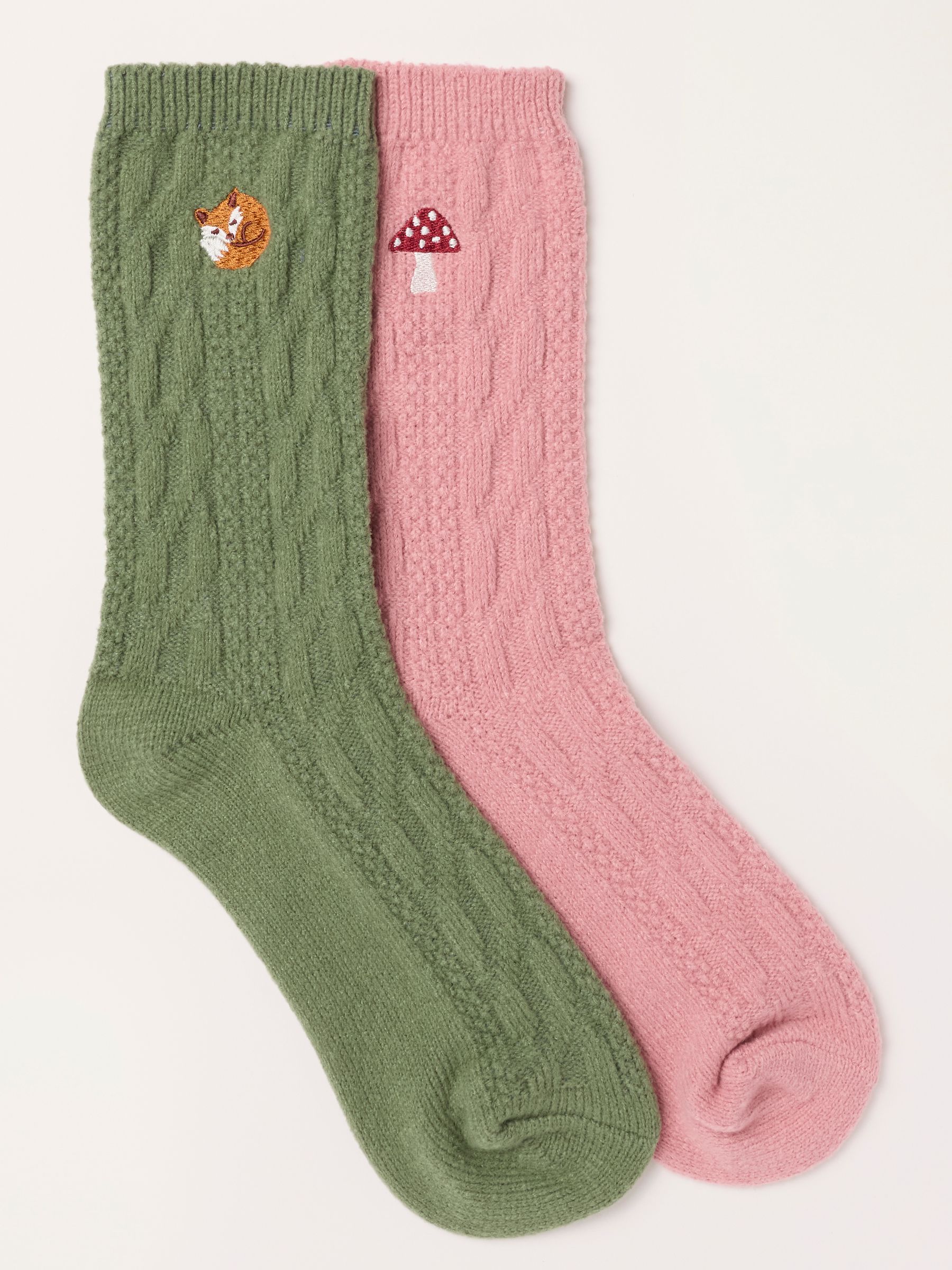 Green - 2 Pairs Of Cable Woodland Socks