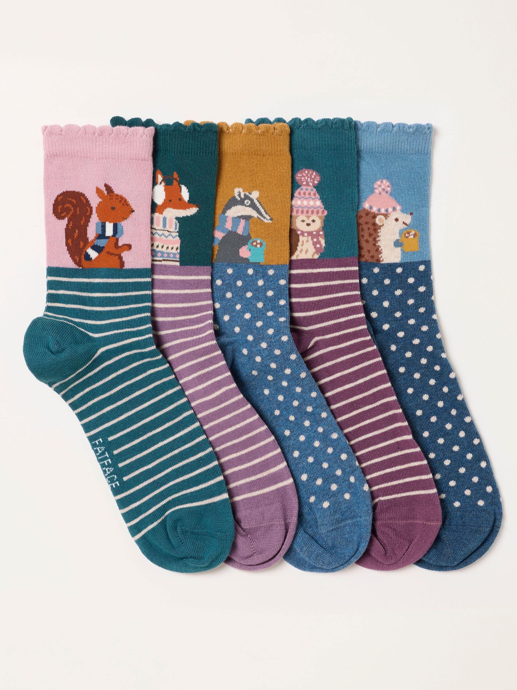Multi Colour - 5 Pairs Of Woodland Socks