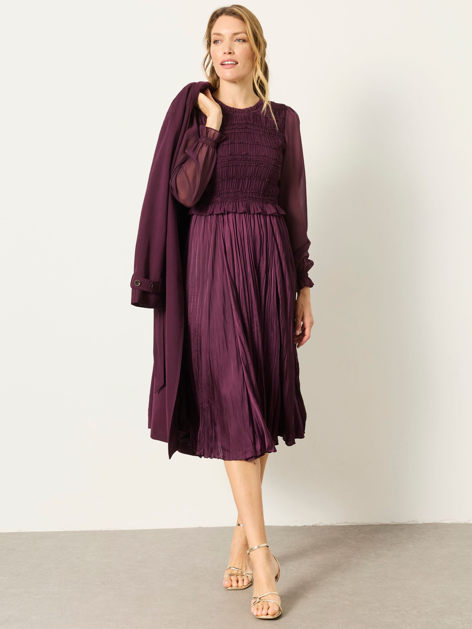 Wine - Pleated Midi Dress