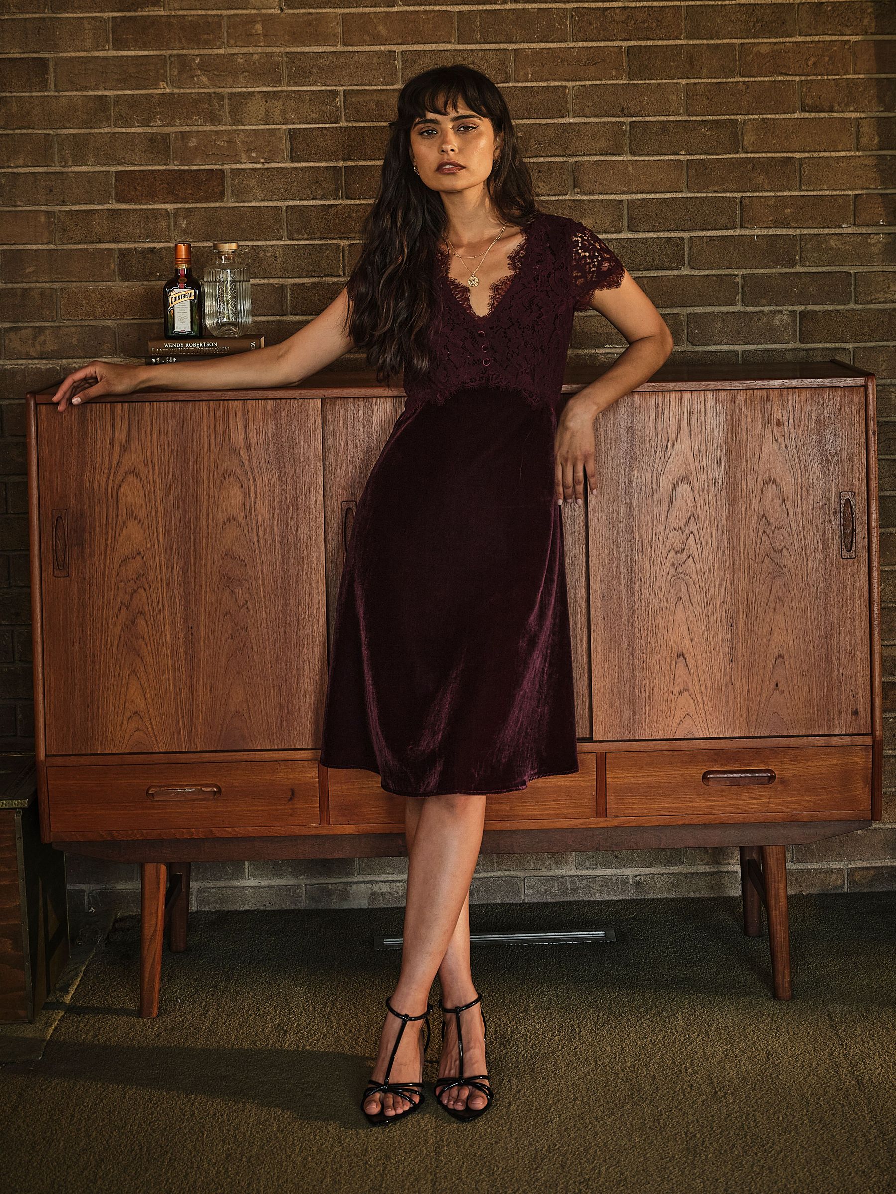 Wine - Velvet And Lace Dress