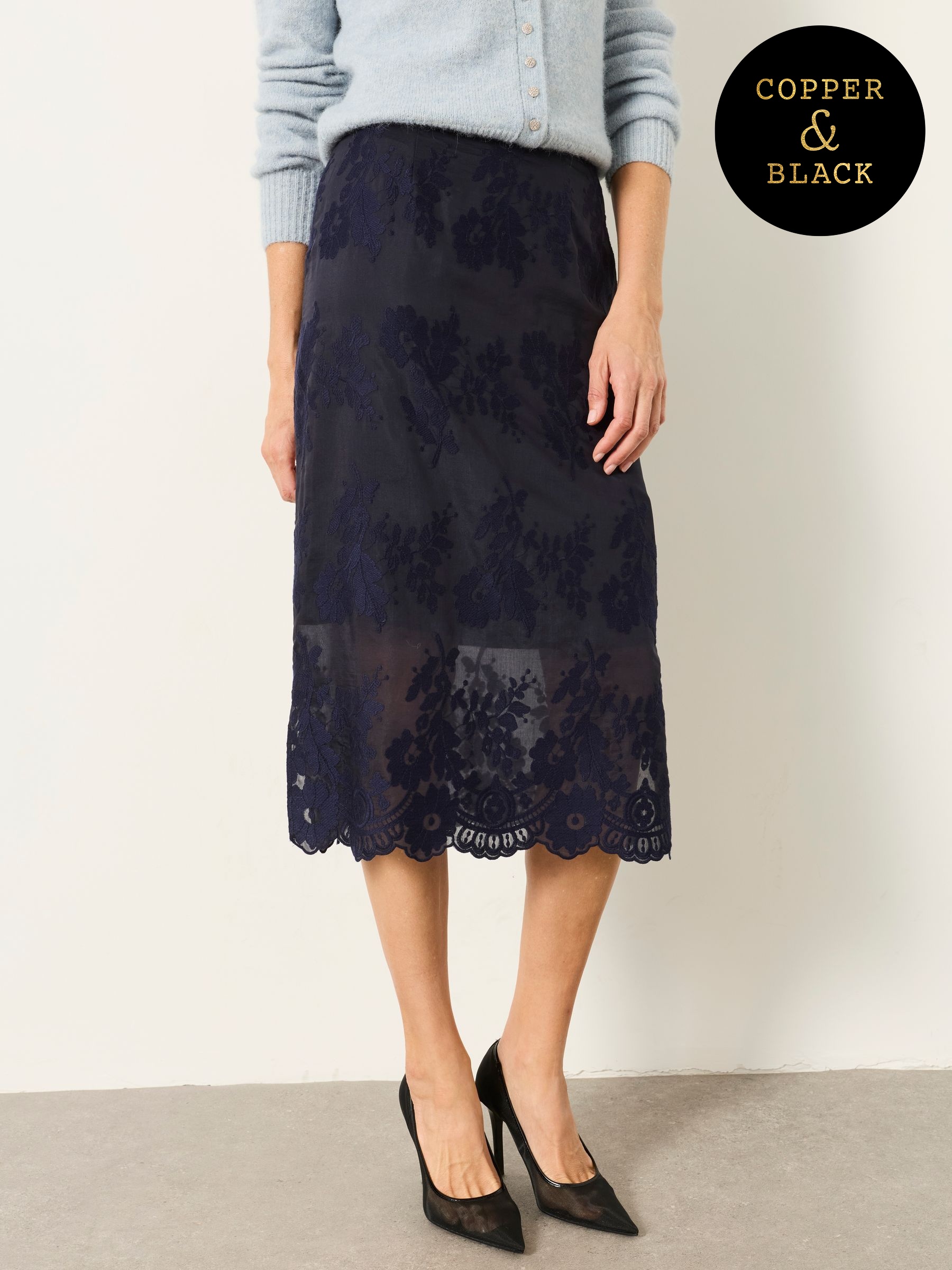 Navy - Lace Midi Skirt