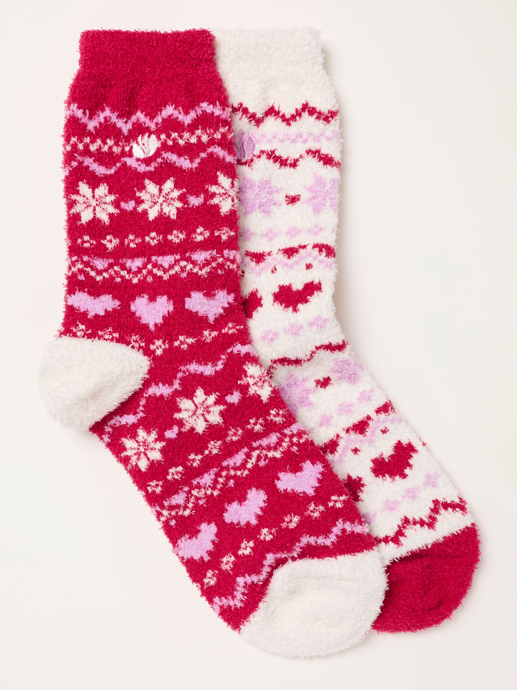 Red/White - Fairisle Fluffy Socks