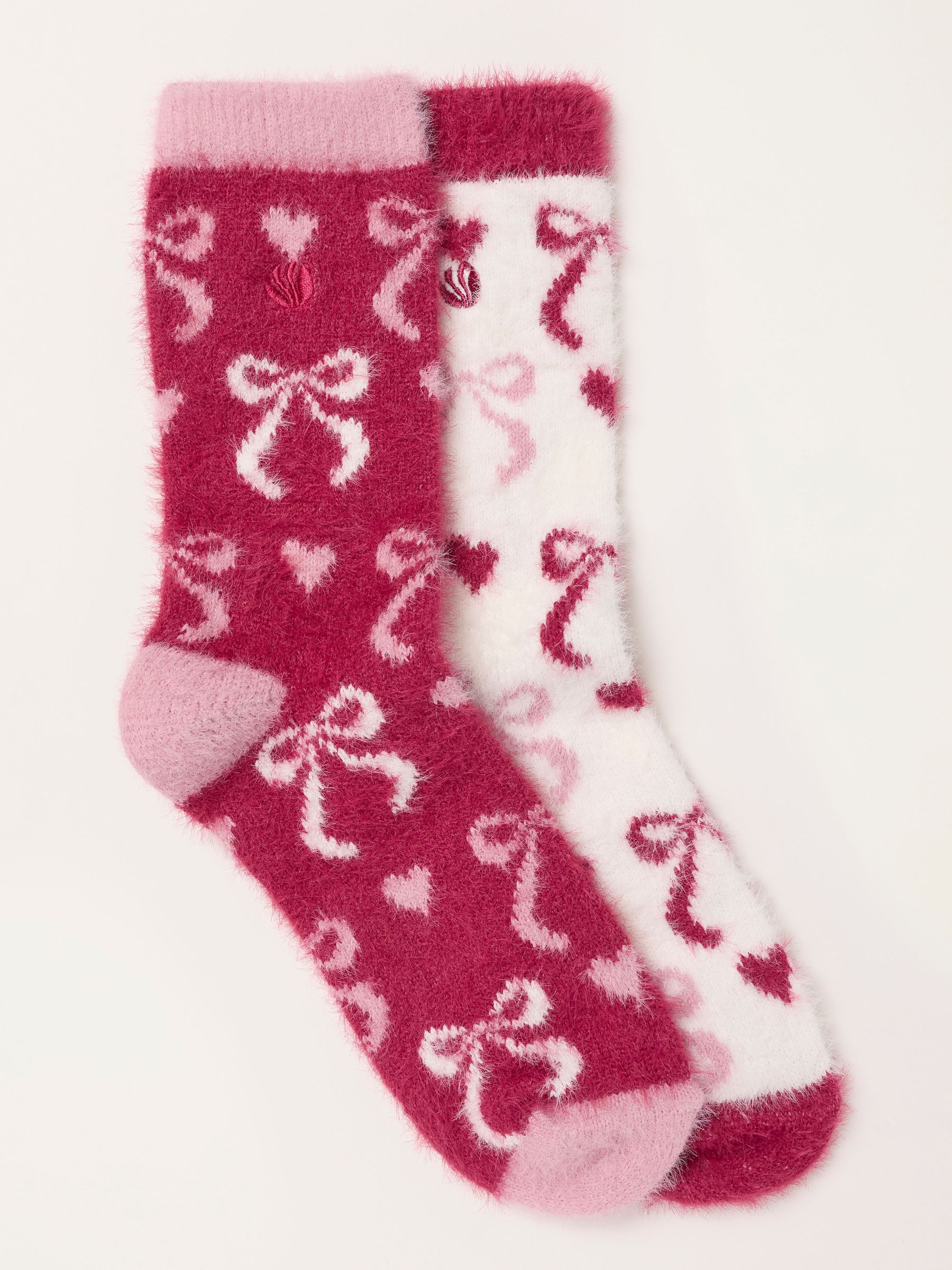 Ivory - 2 Pairs Fluffy Bow Socks