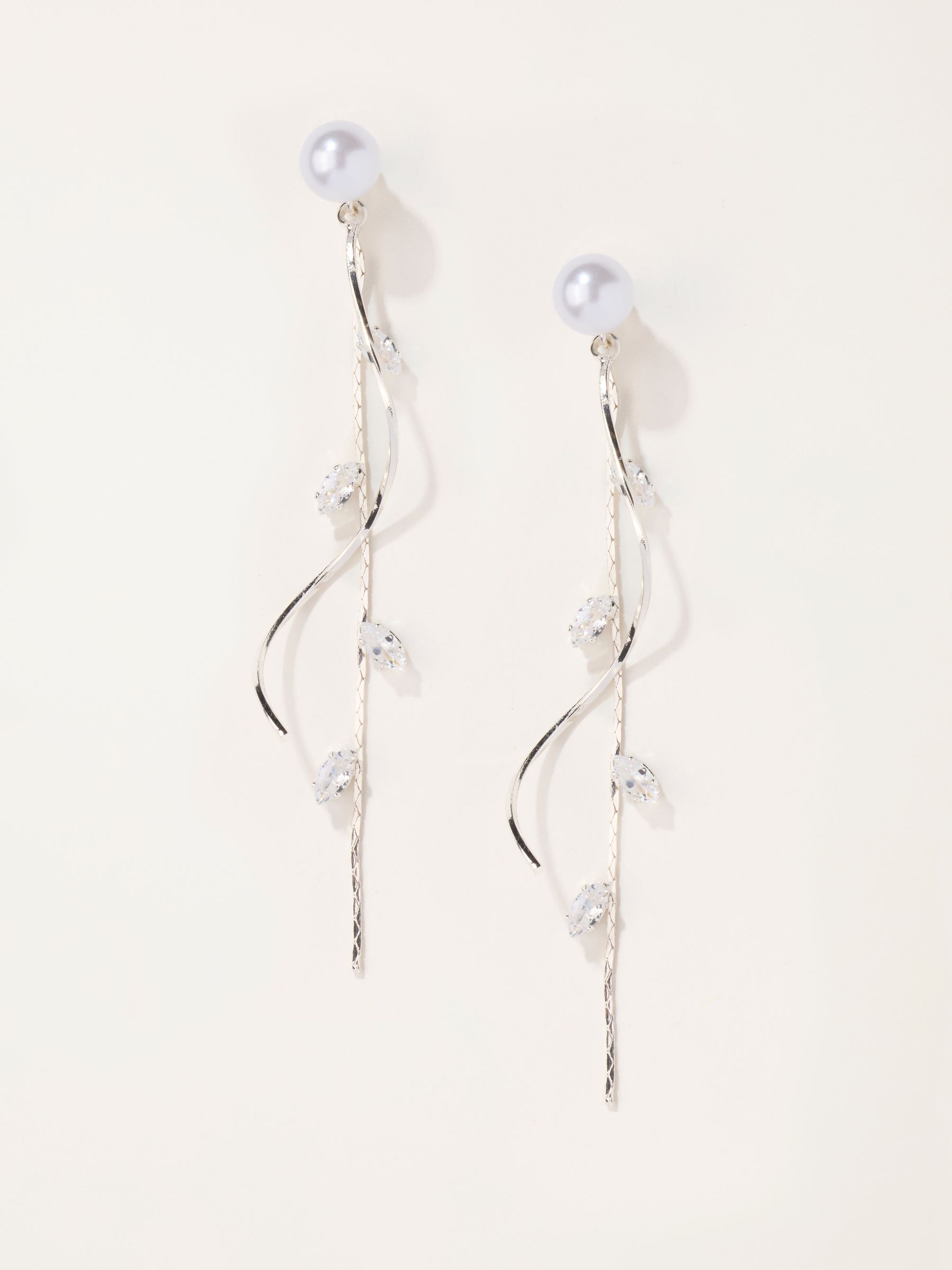 Silver Tone - Faux Pearl Twist Earrings