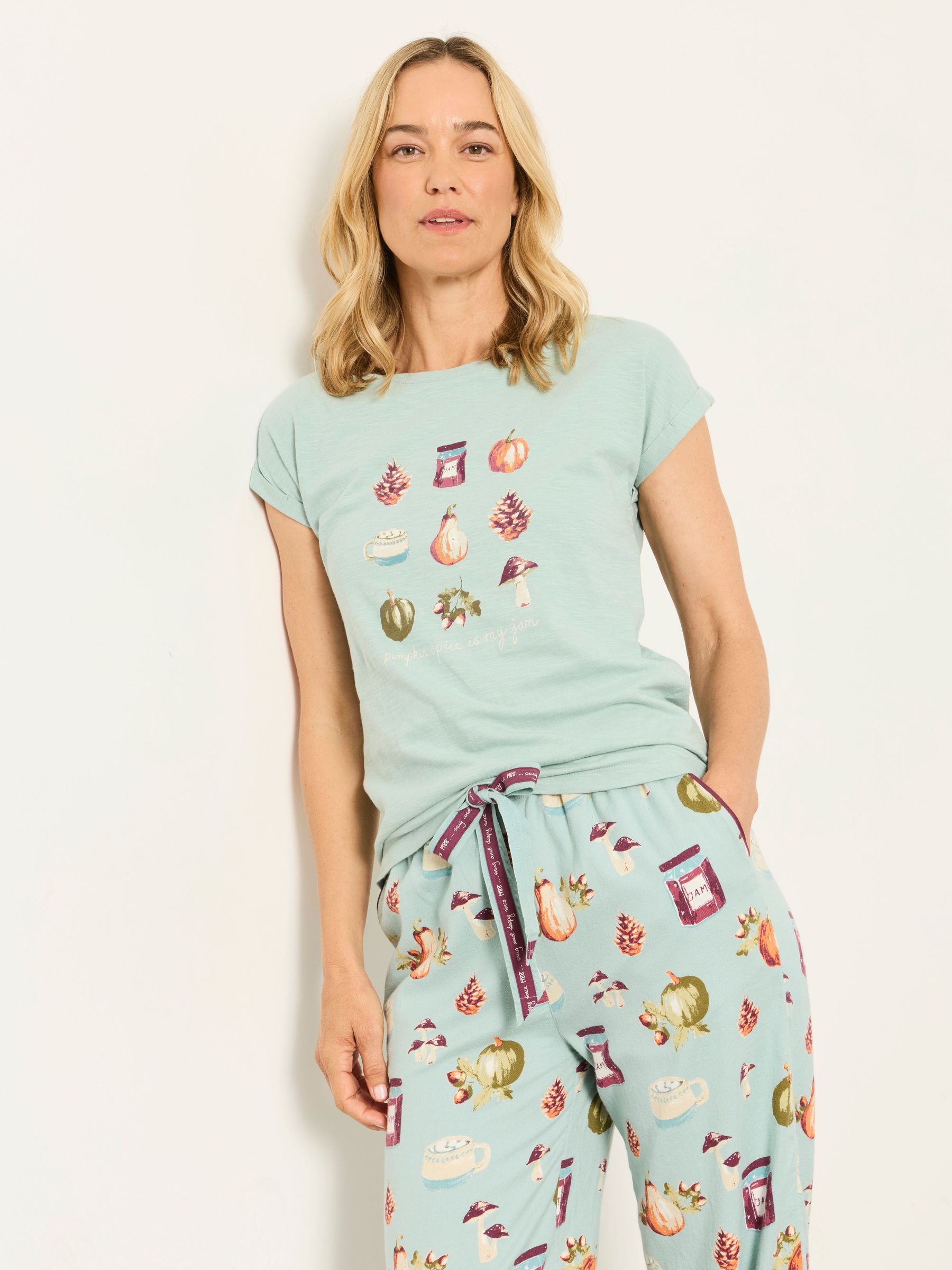 Teal Green - Autumn Graphic Pyjama Top