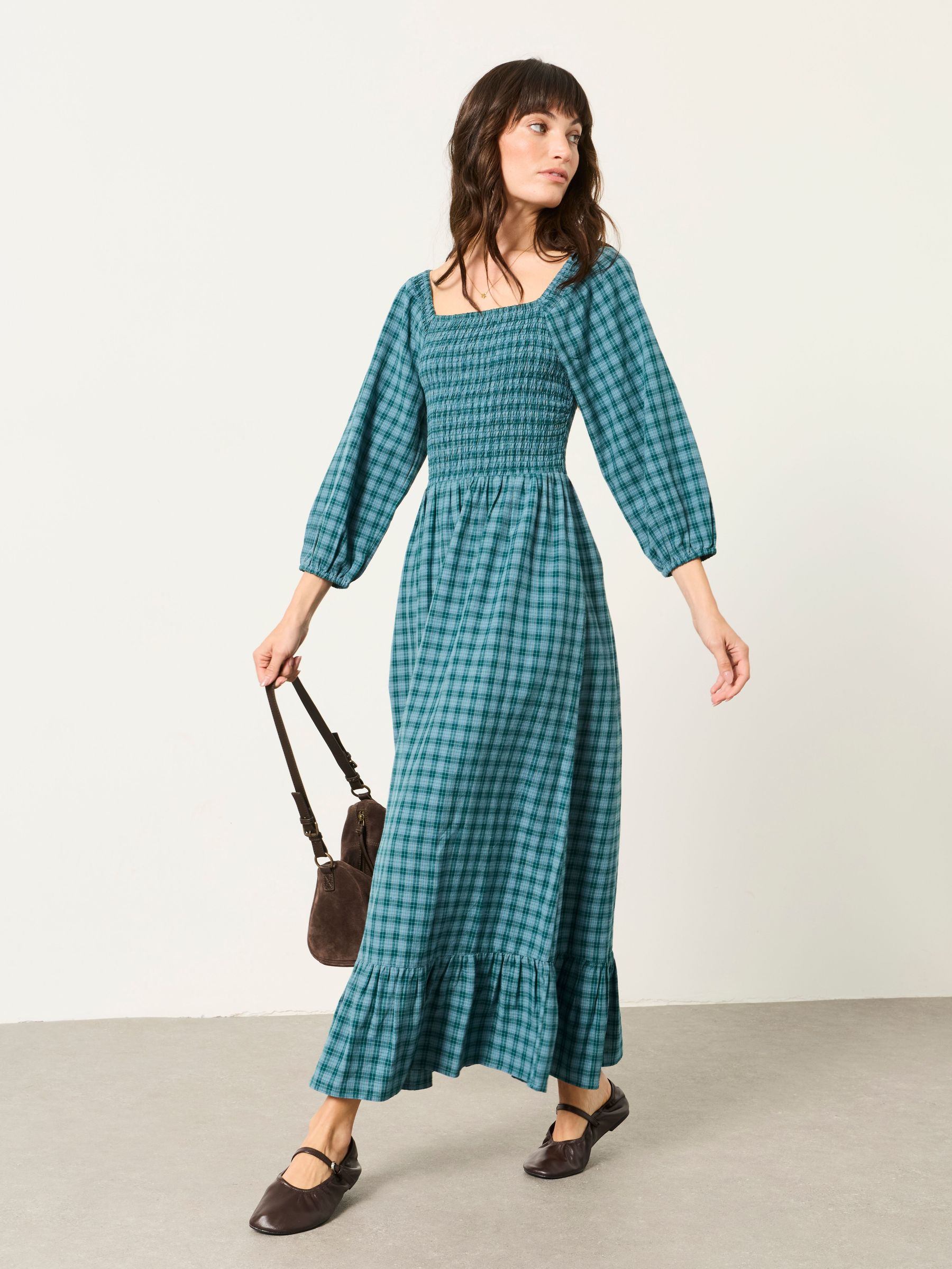 Teal Blue Check - Midi Dress