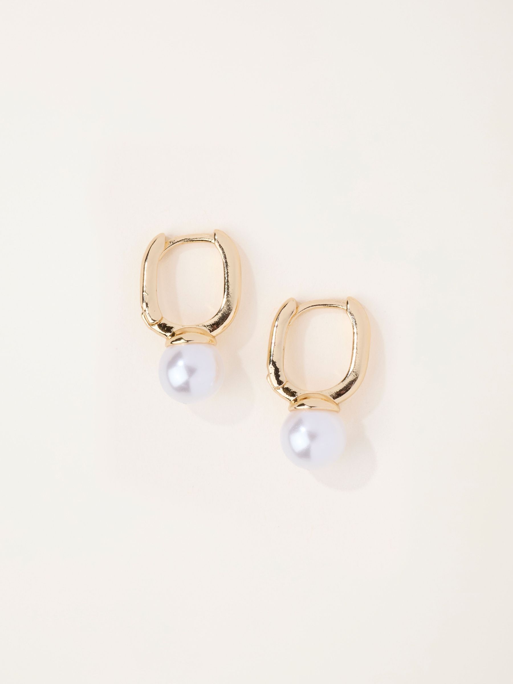 Gold Tone - Faux Pearl Hoop Earrings