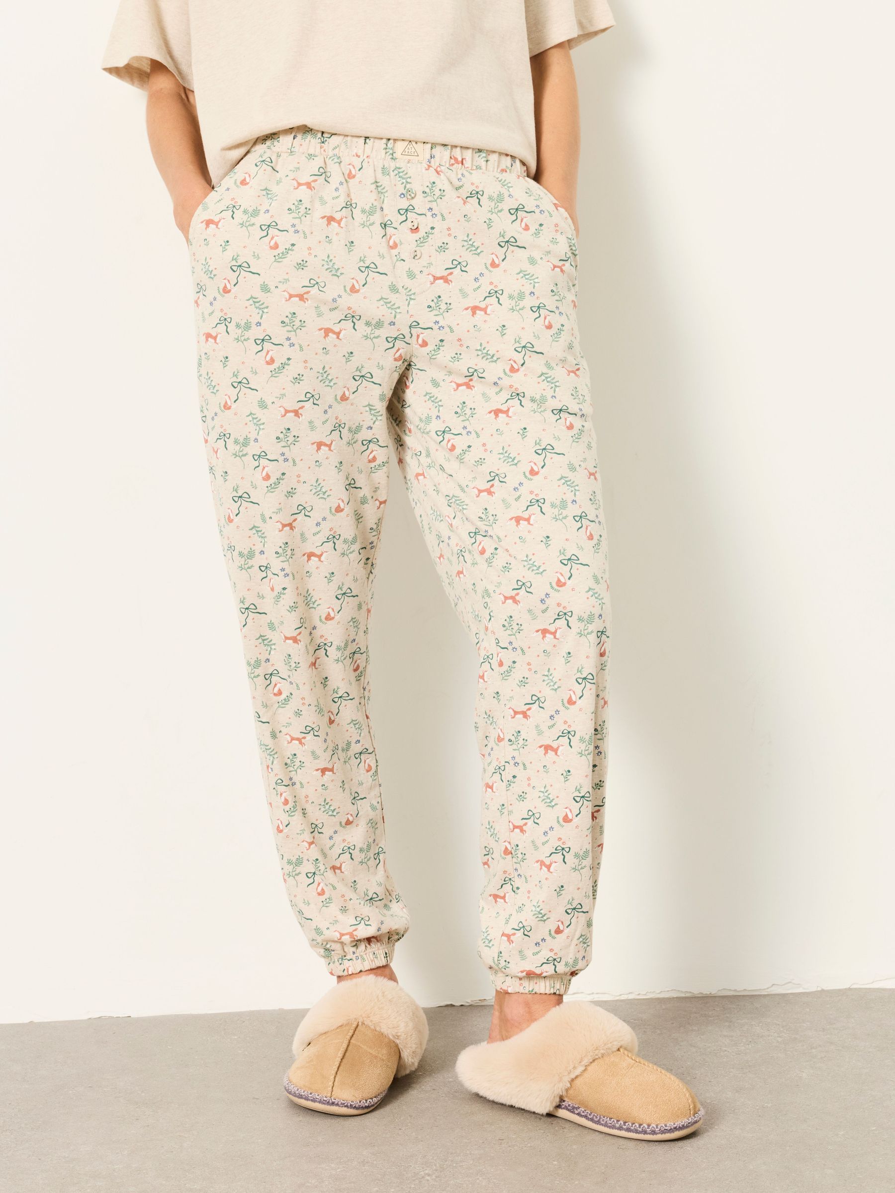 Oatmeal - Fox Print Cuffed Pyjama Bottoms