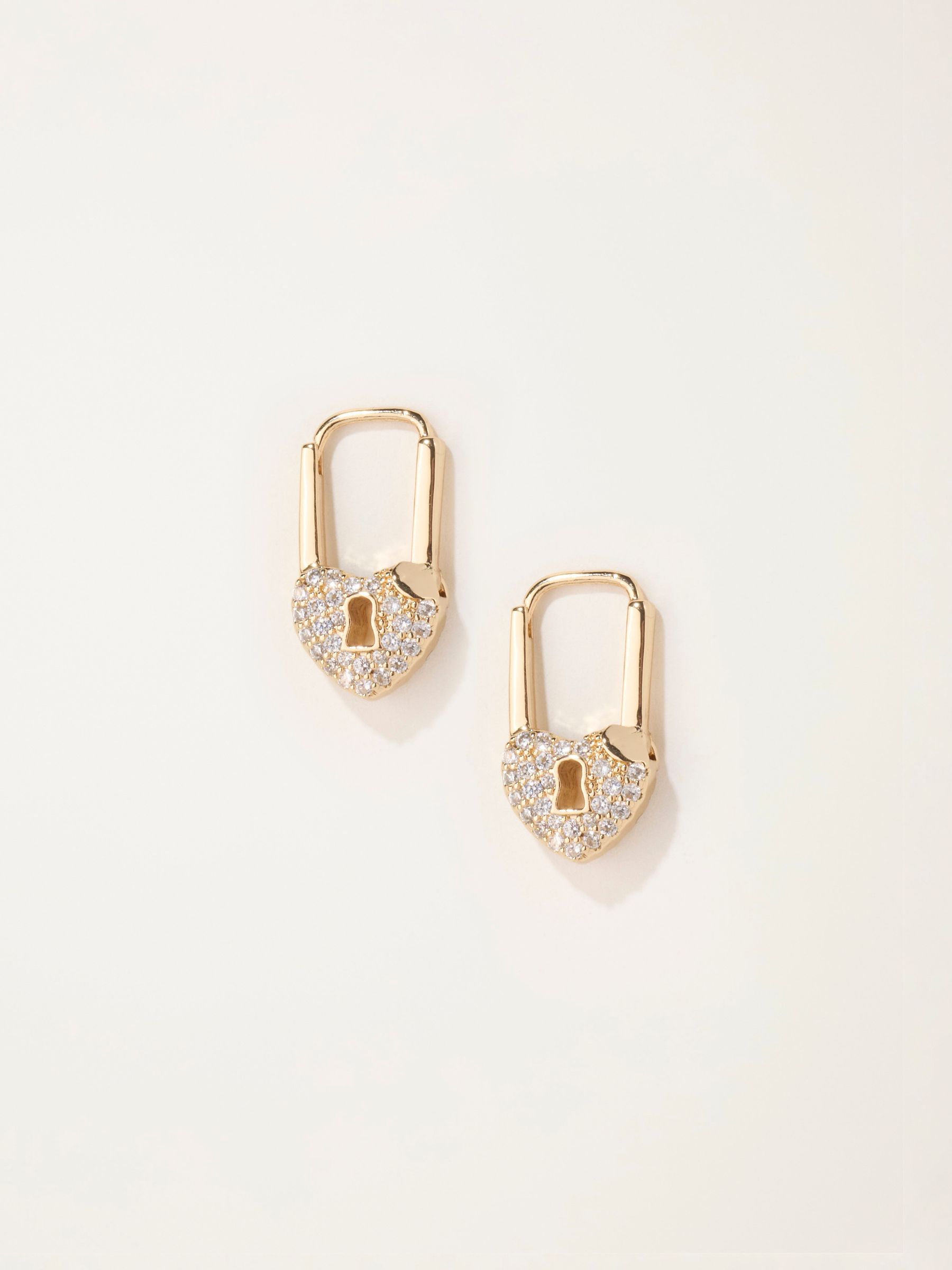 Gold Tone - Heart Lock Earrings