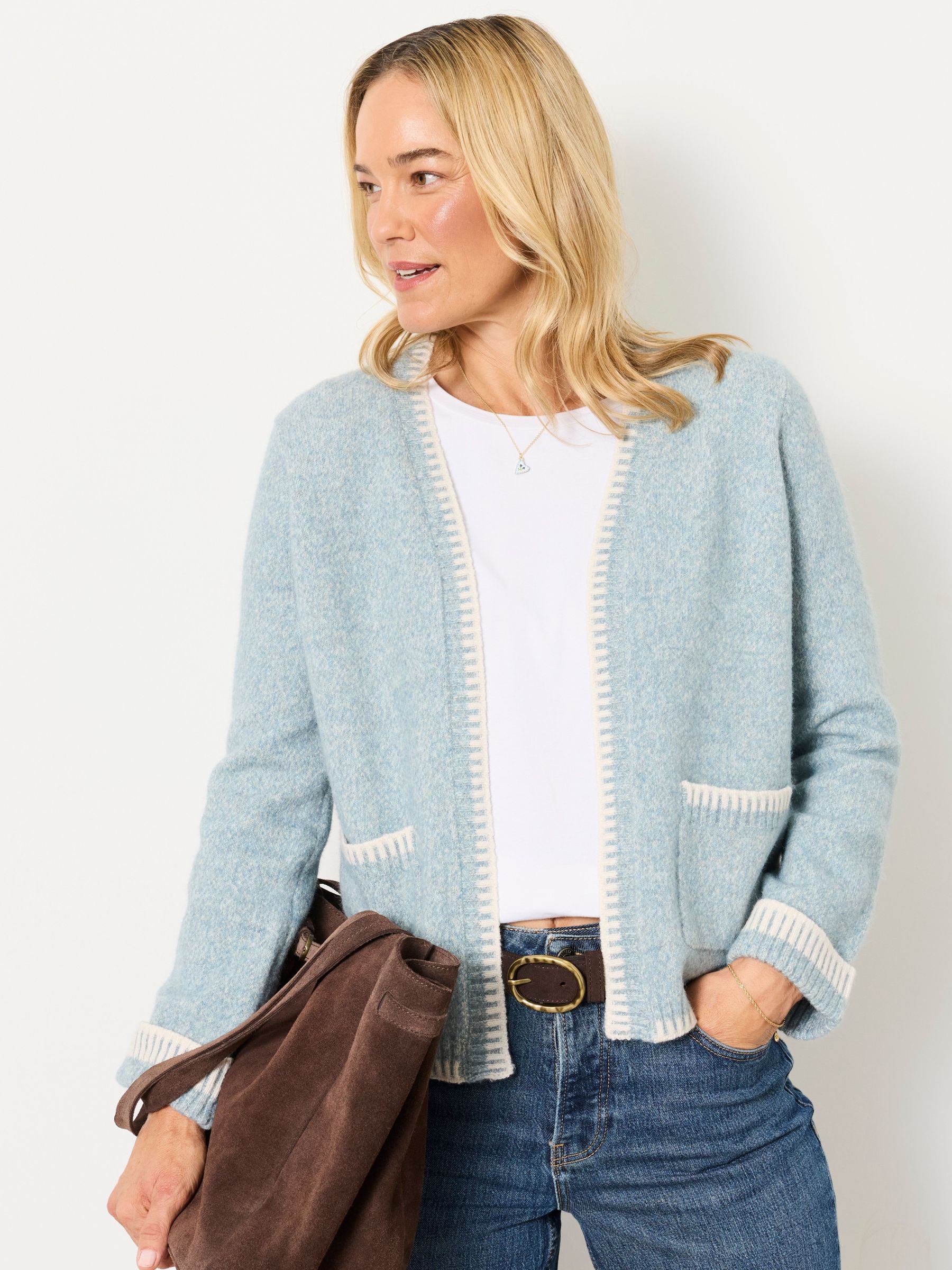 Light Blue - Knitted Edge To Edge Cardigan