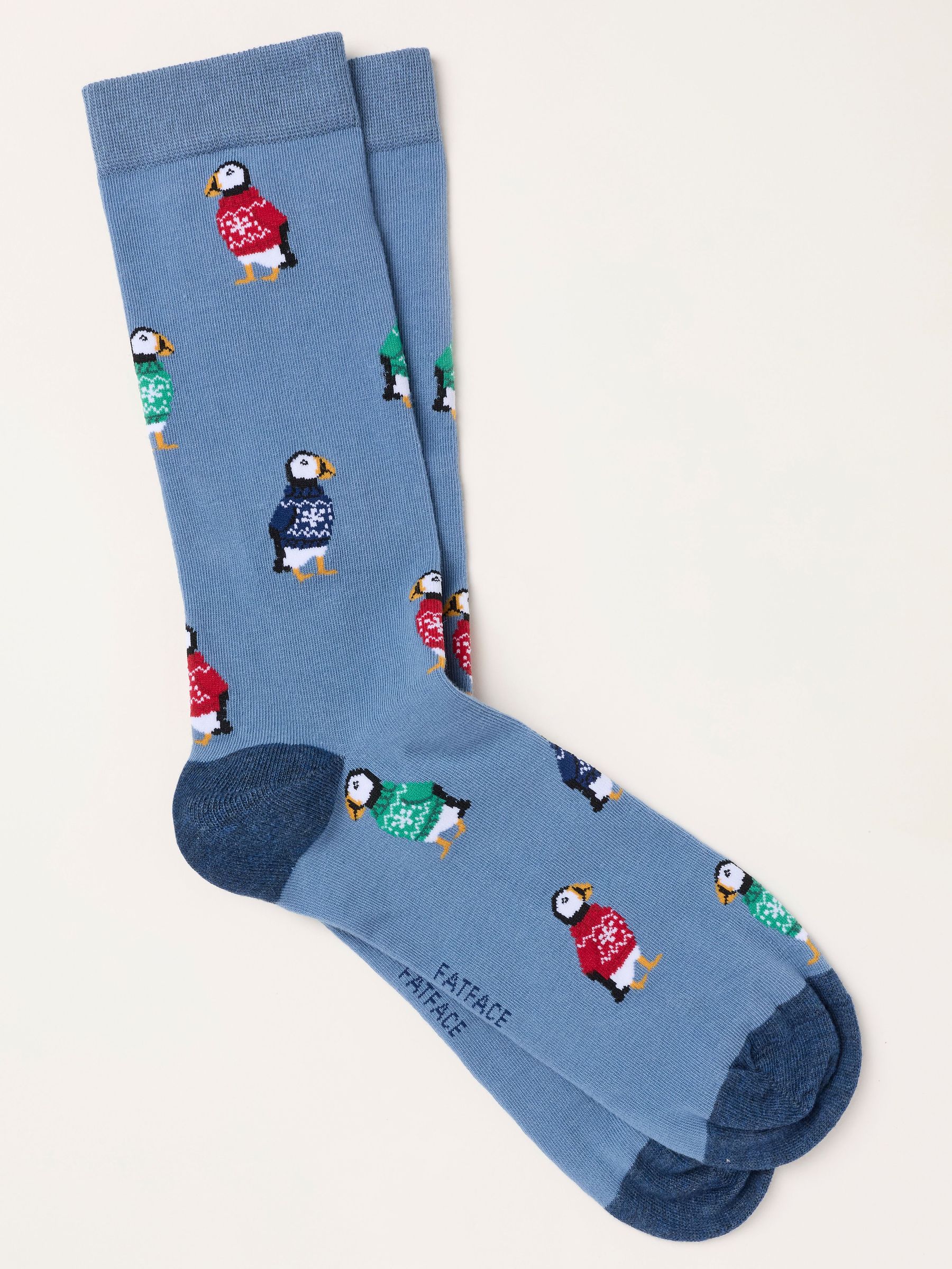 Blue - Regular Christmas Puffins Socks