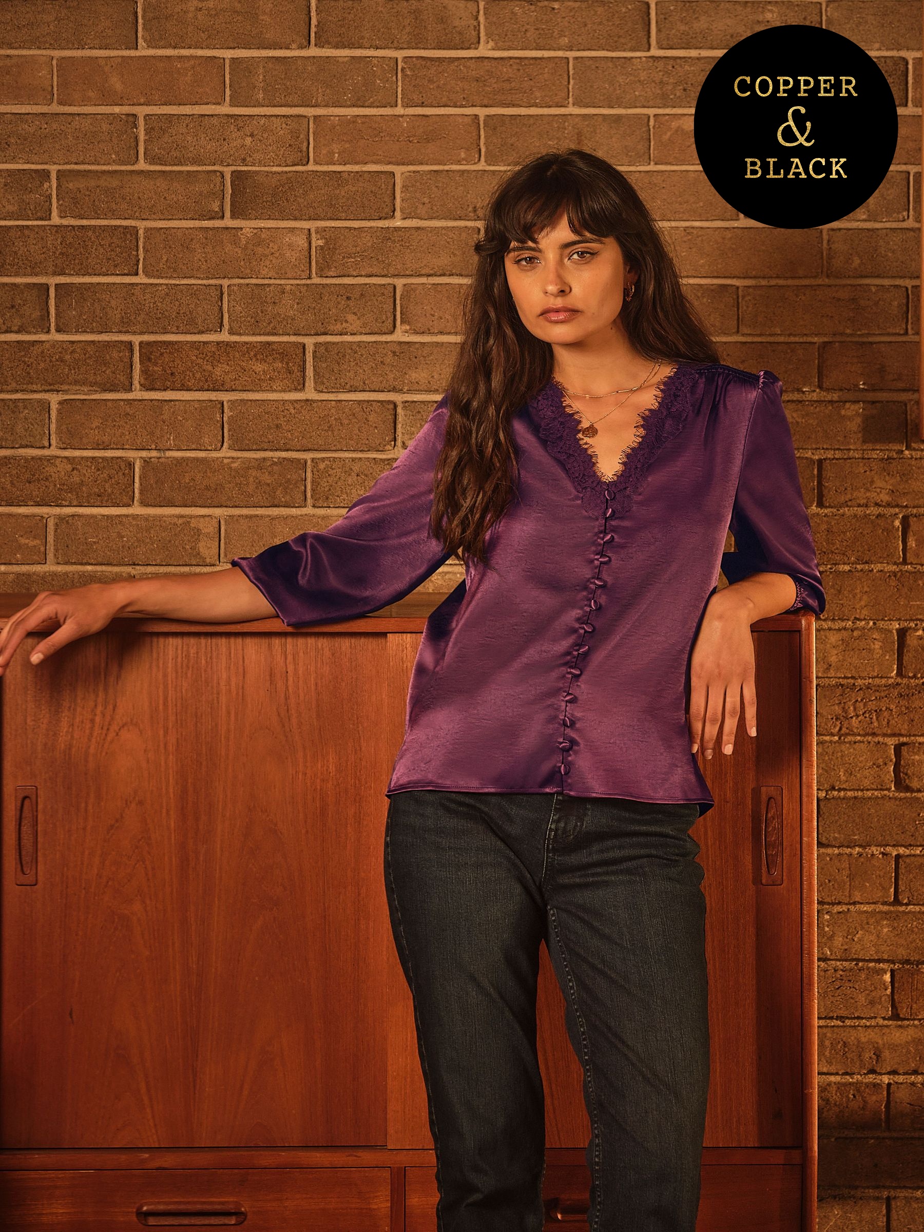 Wine - Lace Trim Blouse