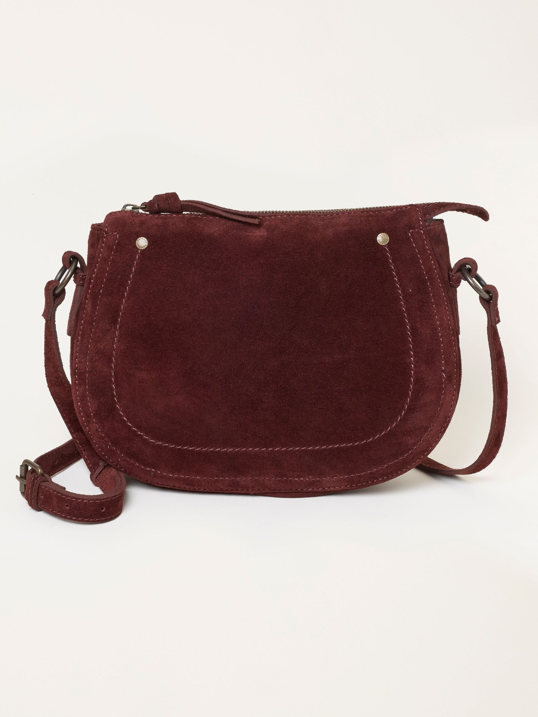 Burgundy - Slouchy Suede Saddle Crossbody Bag
