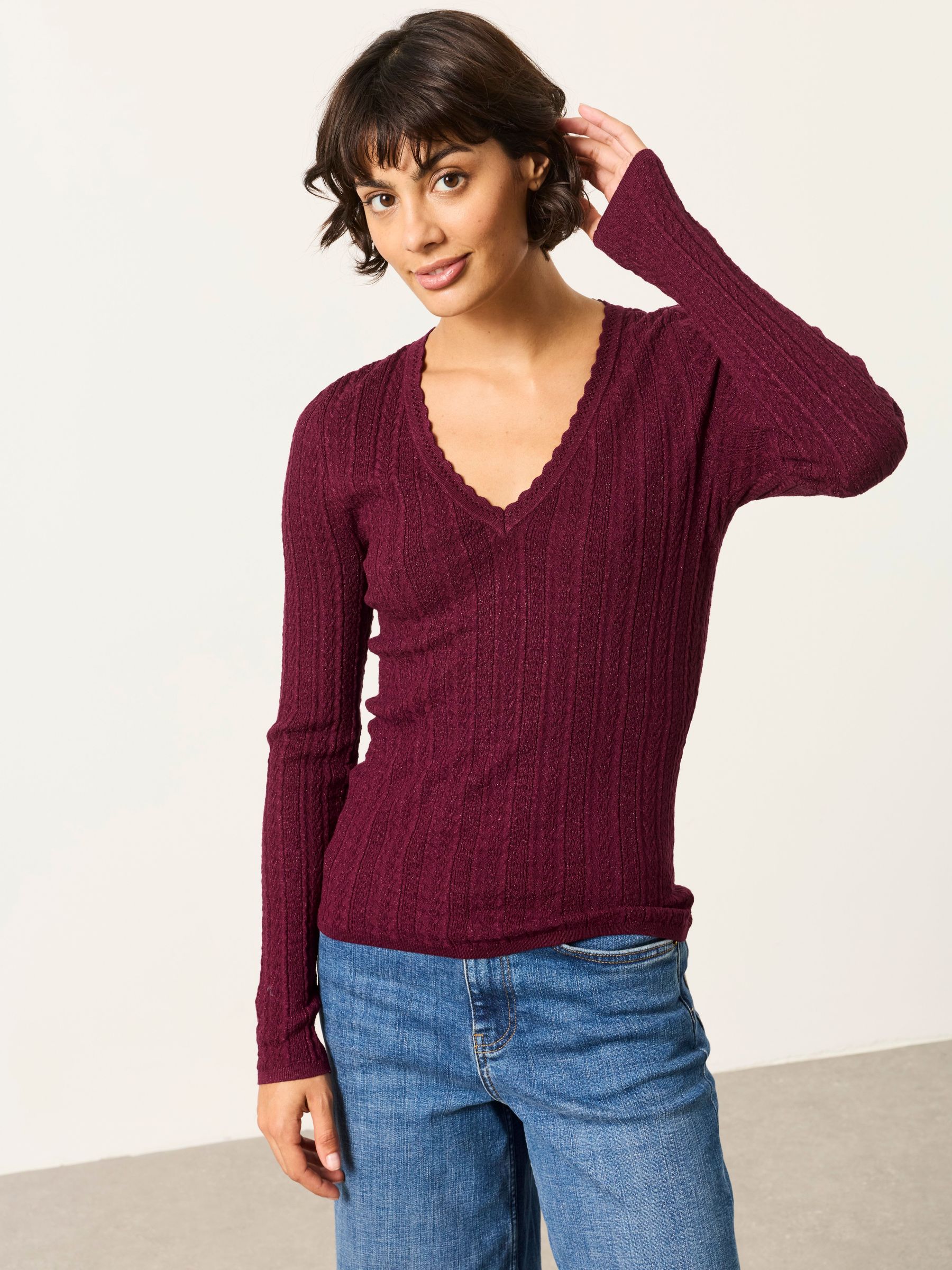 Plum Purple - Knitted Sparkle Vee Top
