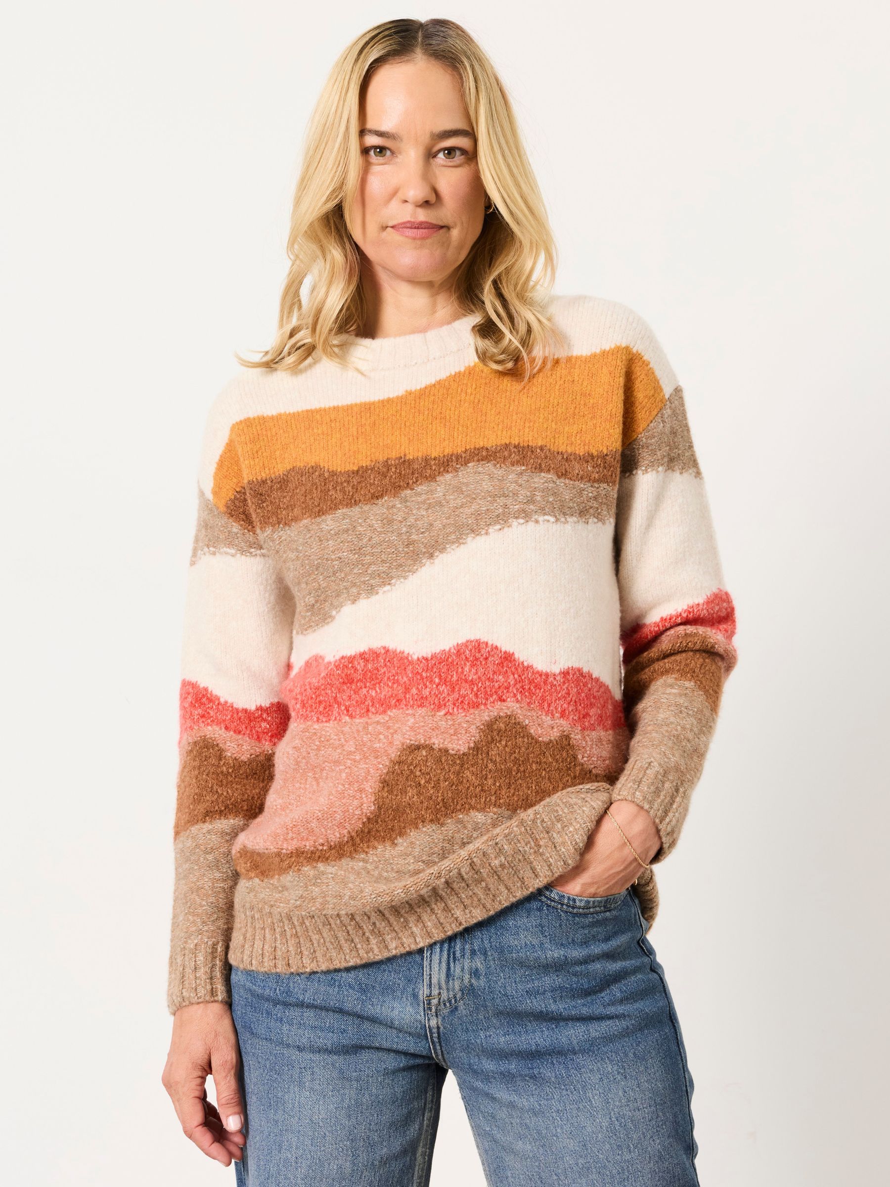 Natural - Landscape Scene Knitted Crew Jumper