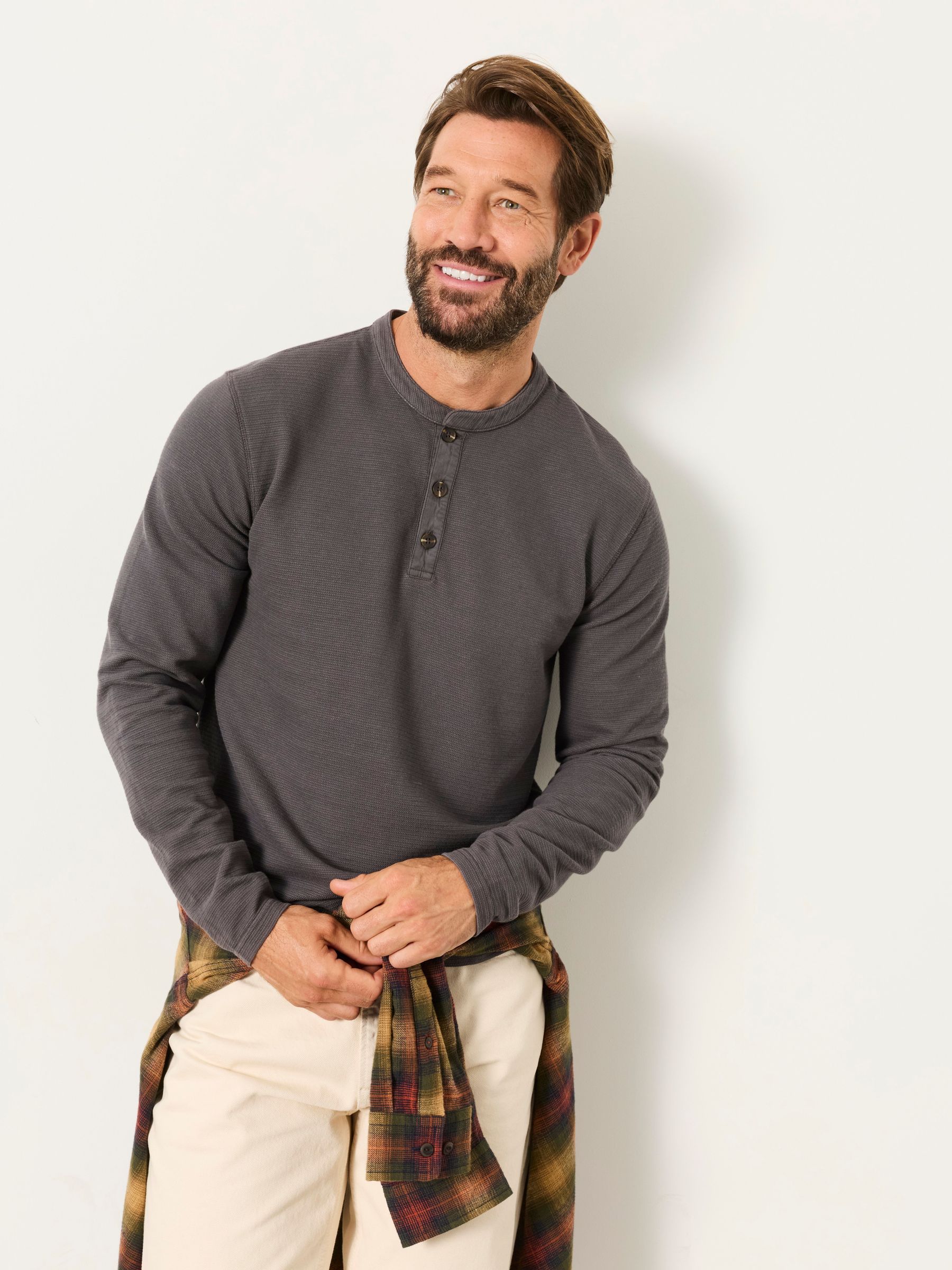 Washed Black - Regular Long Sleeve Textured T-shirt