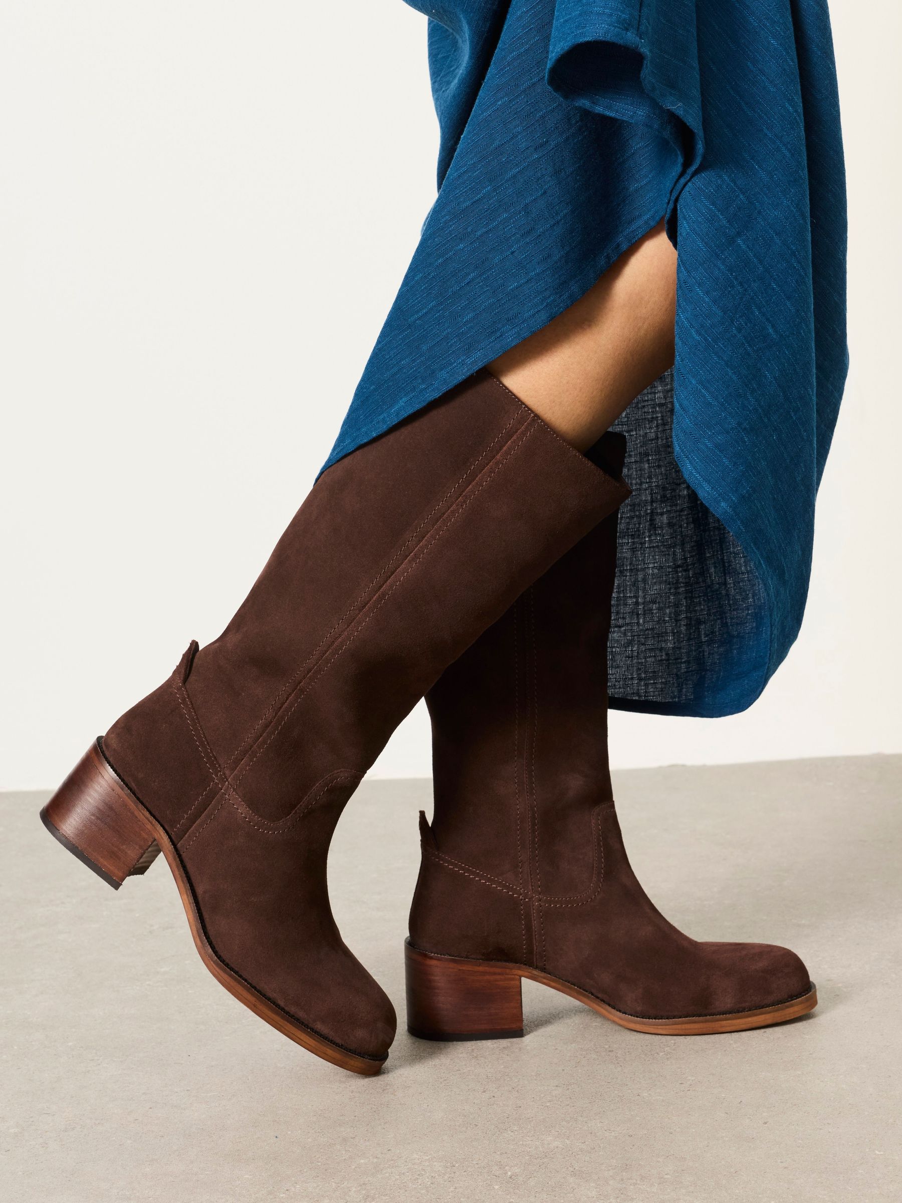 Chocolate Brown - Leather Knee High Heeled Boot