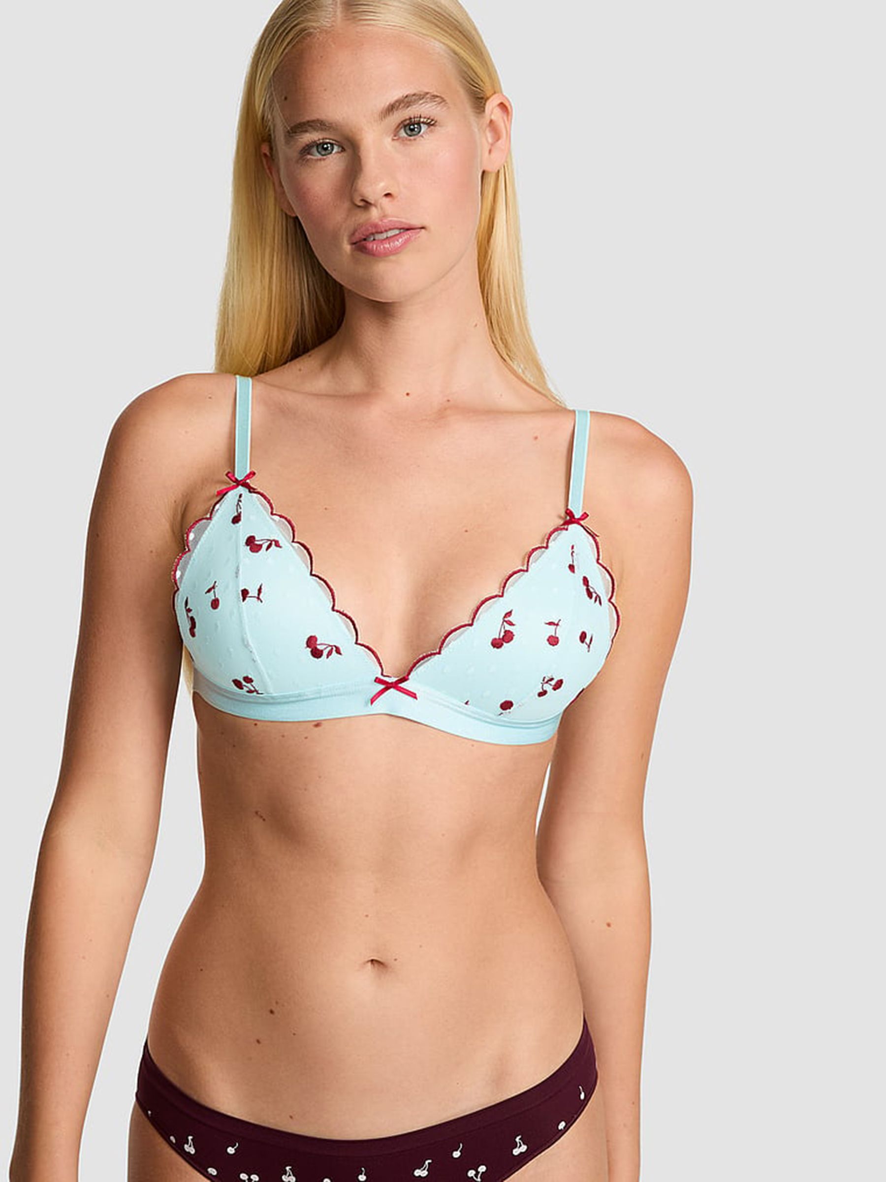 Spray Blue - Cherry Embroidery Push Up Triangle Bralette