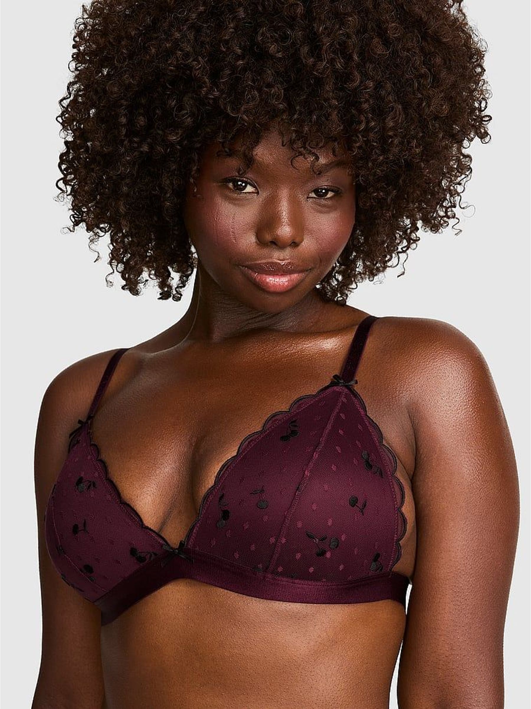 Purple Rose - Cherry Embroidery Push Up Triangle Bralette