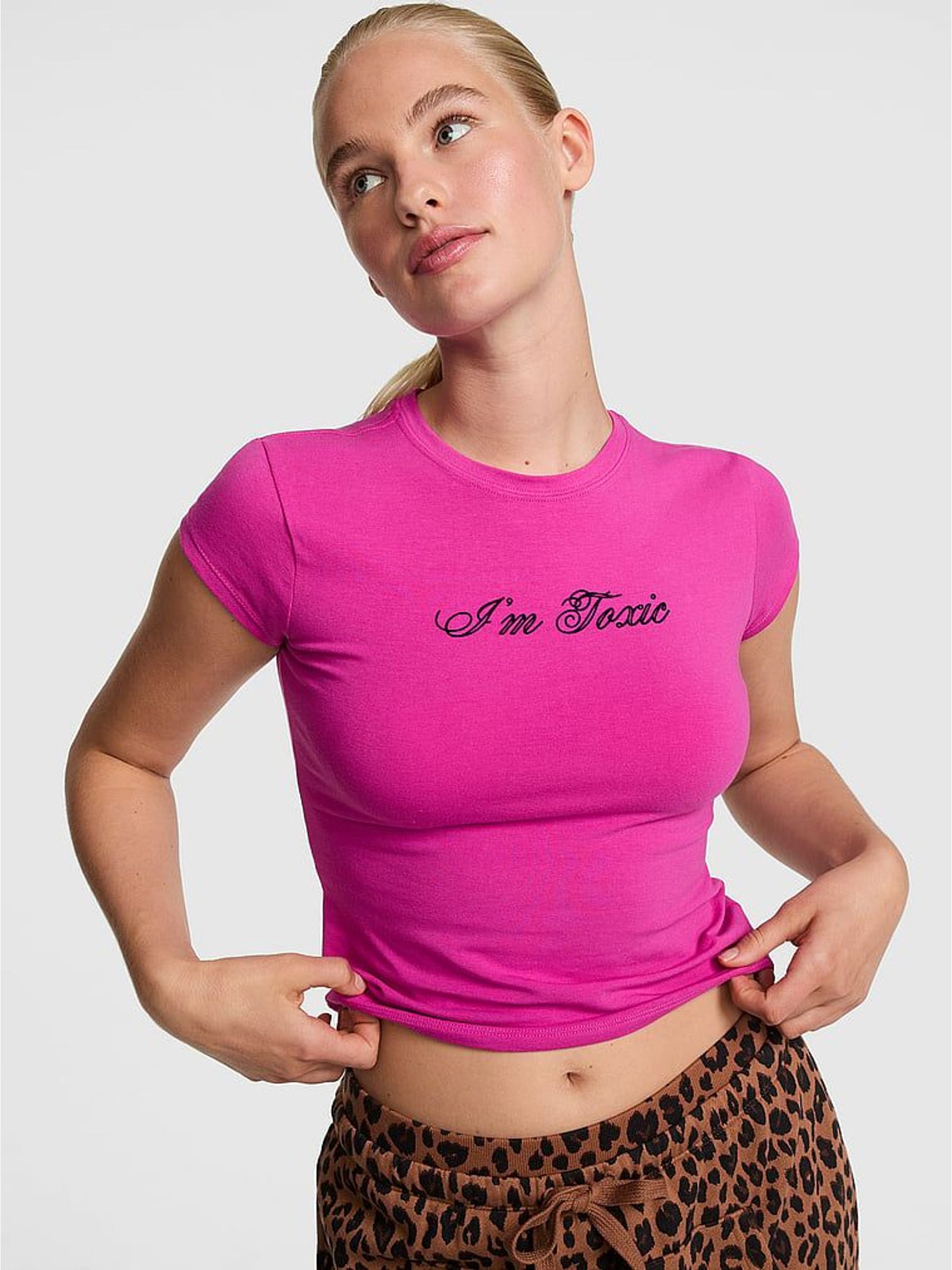Pink Fire 'I'm Toxic' Print - Cropped T-shirt