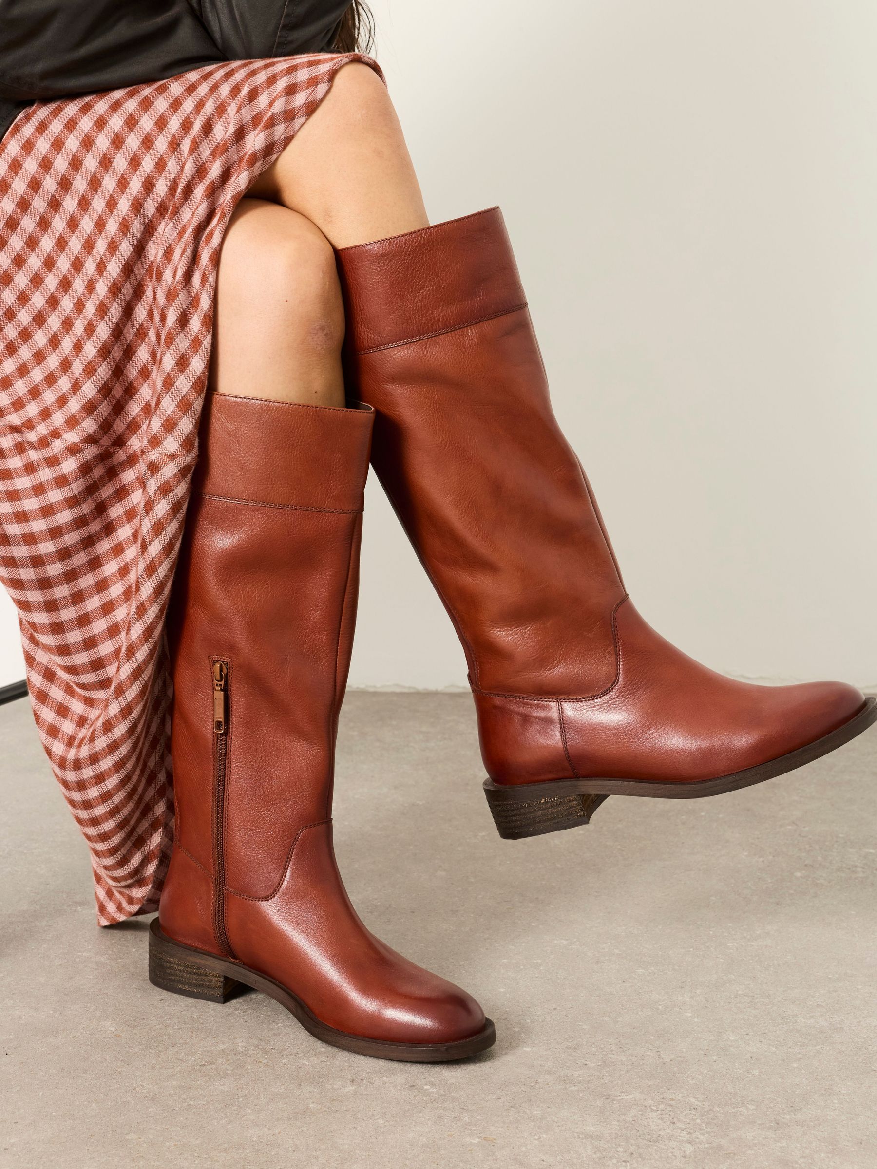 Tan Brown - Leather Knee High Riding Boot