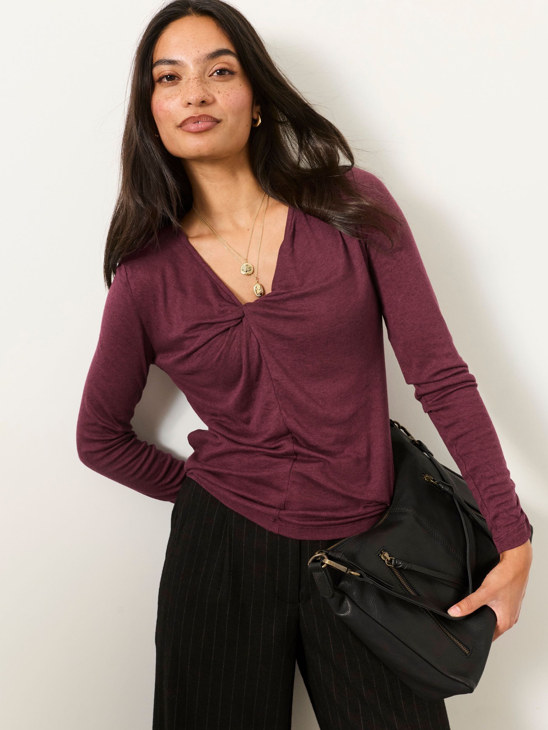 Plum Purple - Twist Front Long Sleeve Top