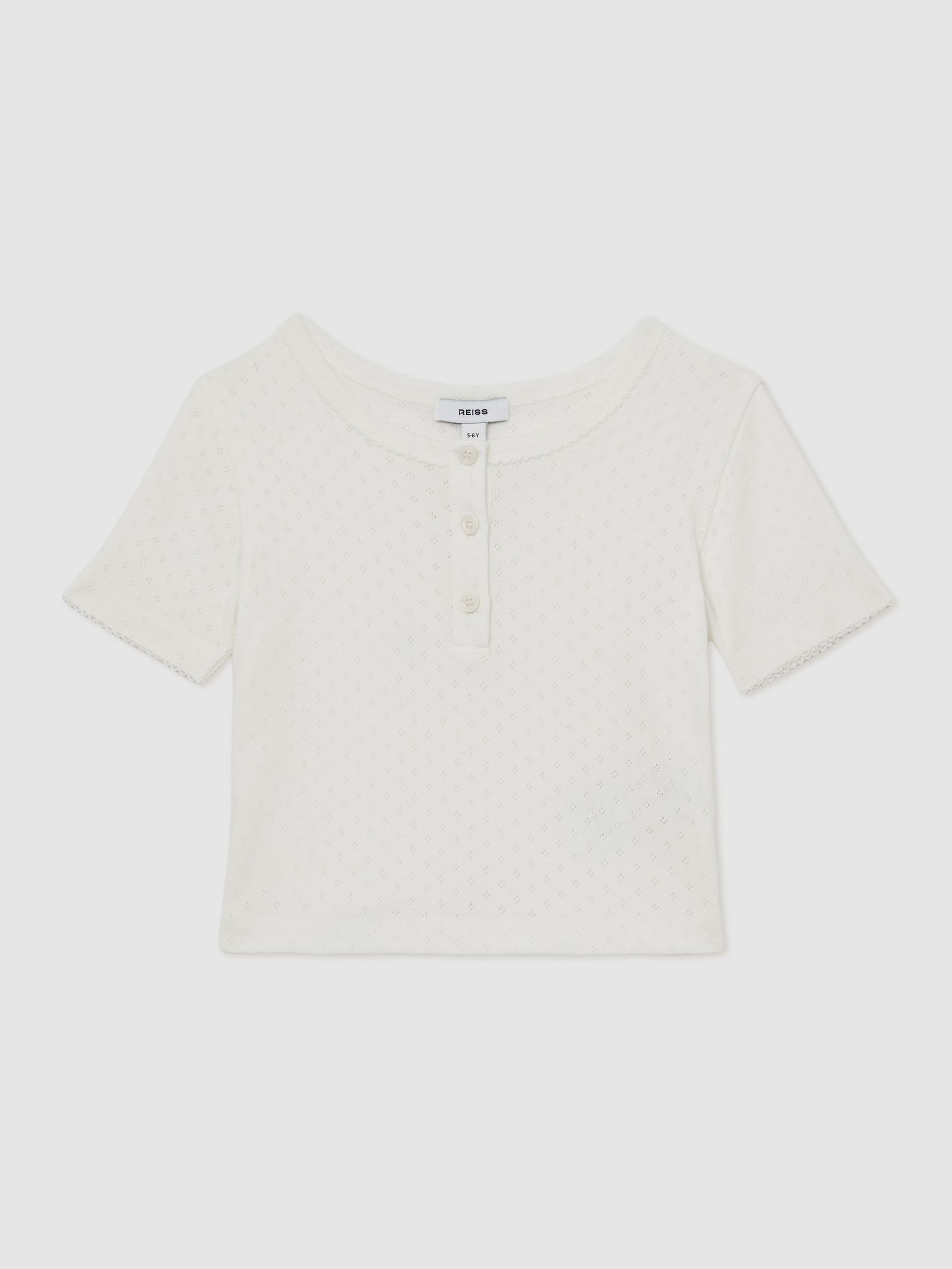 Cotton Pointelle Button T-Shirt in Ivory (H12677) | $55