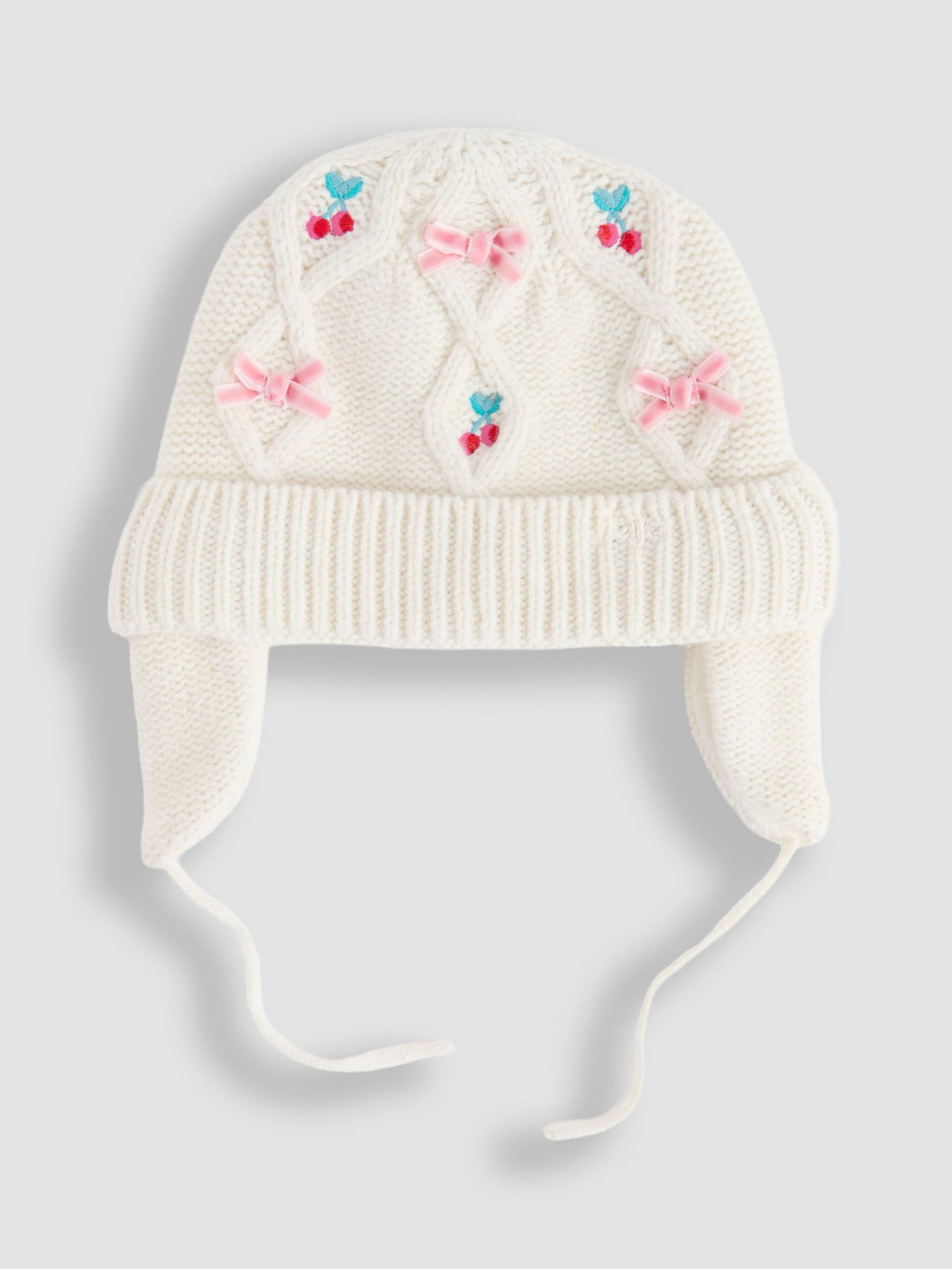 Cream Cherry Cherry Bow Embroidered Knitted Hat (H12760) | $28