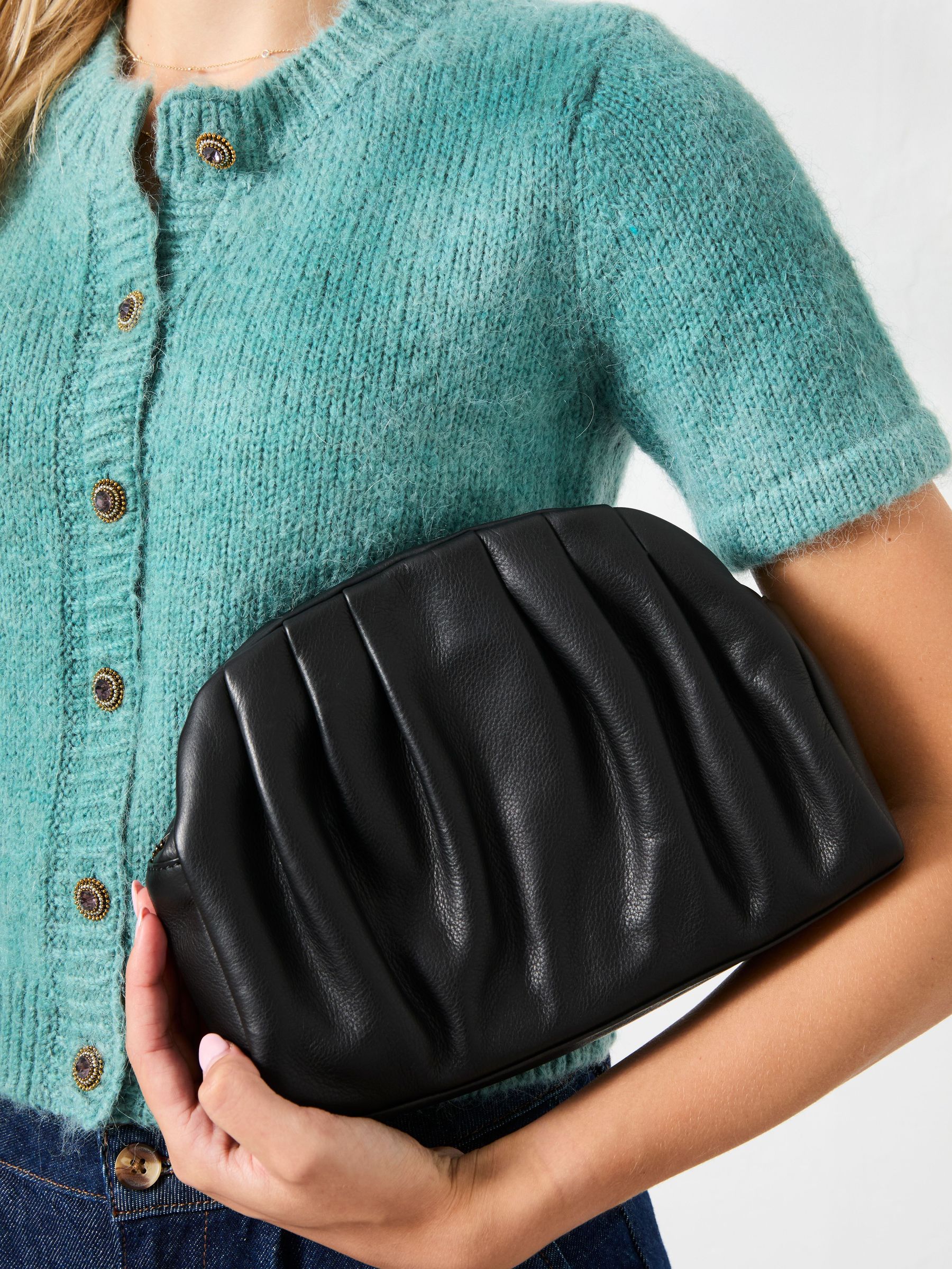 Black Ruched Leather Clutch Bag (H12983) | €104.50