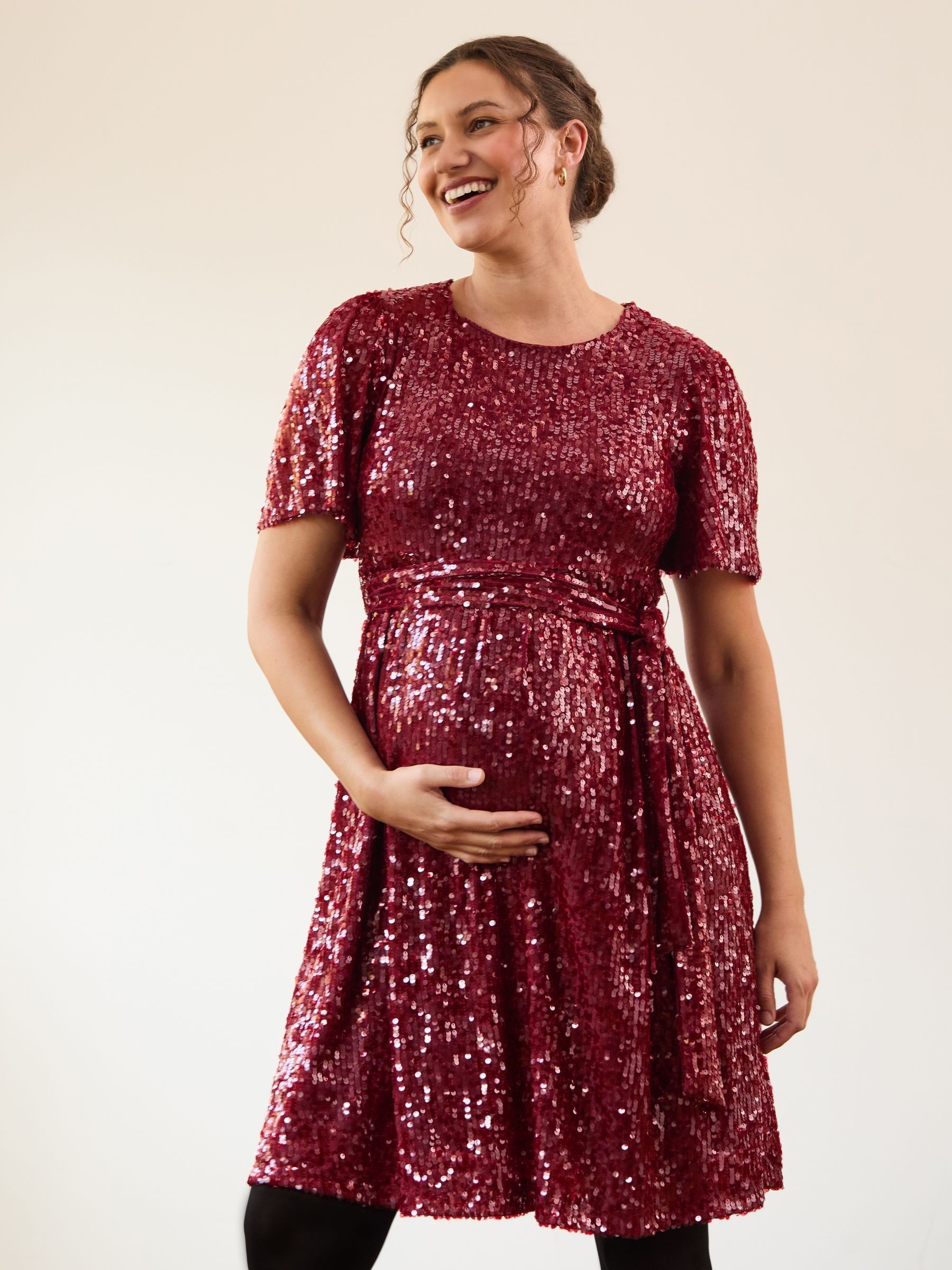 Red Sequin Maternity Mini Dress (H13708) | $111