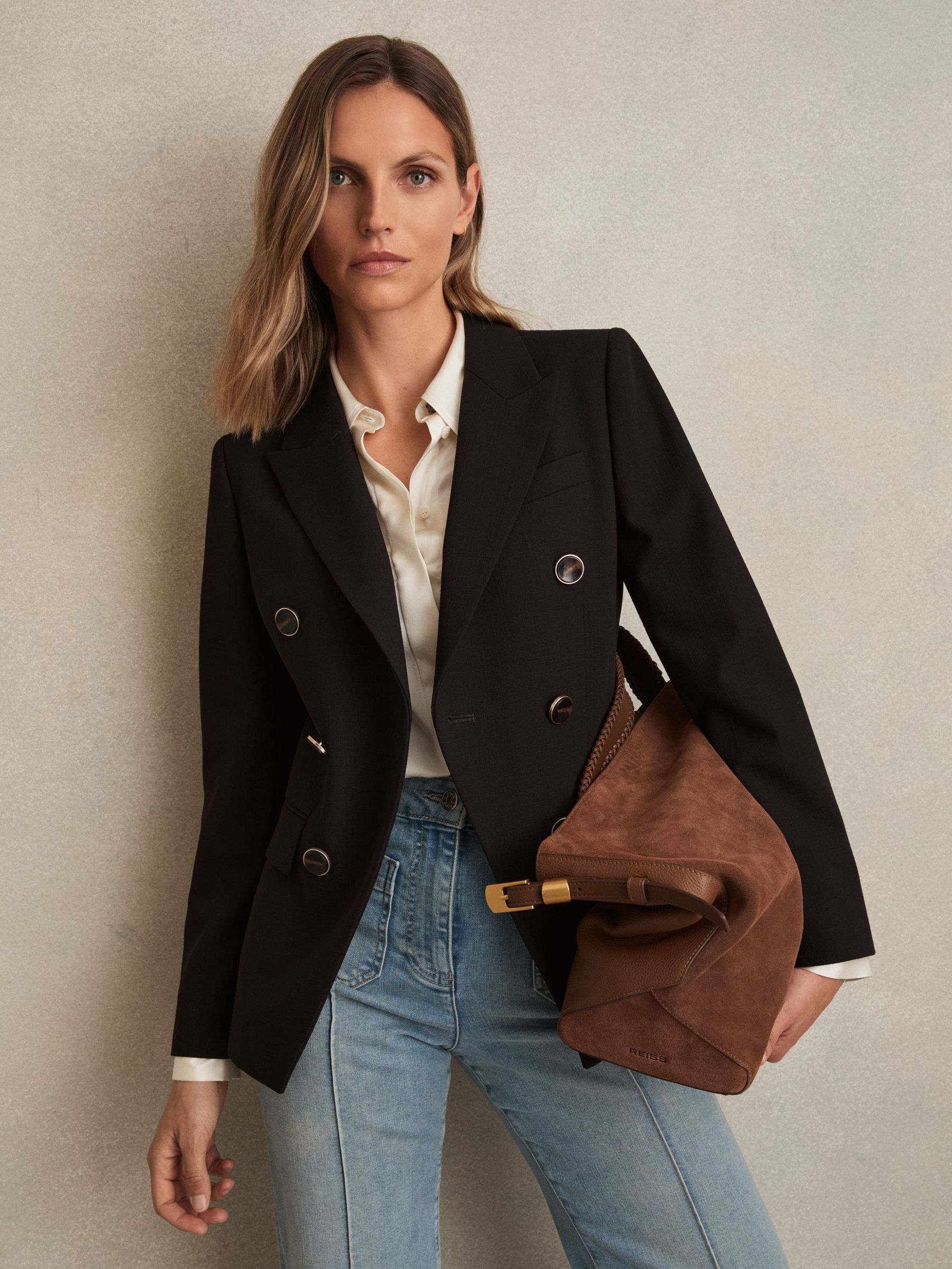 Wool-Blend Double-Breasted Blazer in Chocolate Brown (H14423) | €425