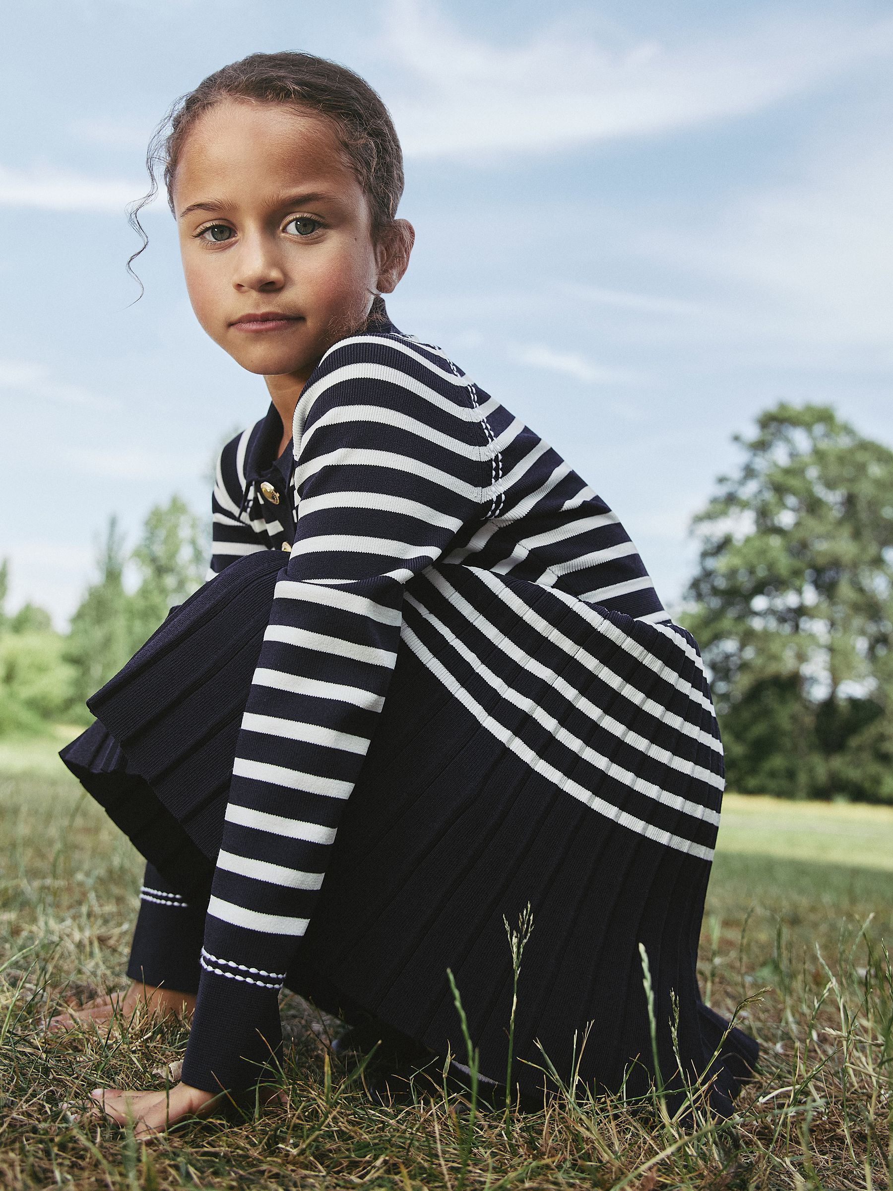 3-9 yrs Button-Detail Stripe Knitted Dress in Navy/White (H14430) | €95